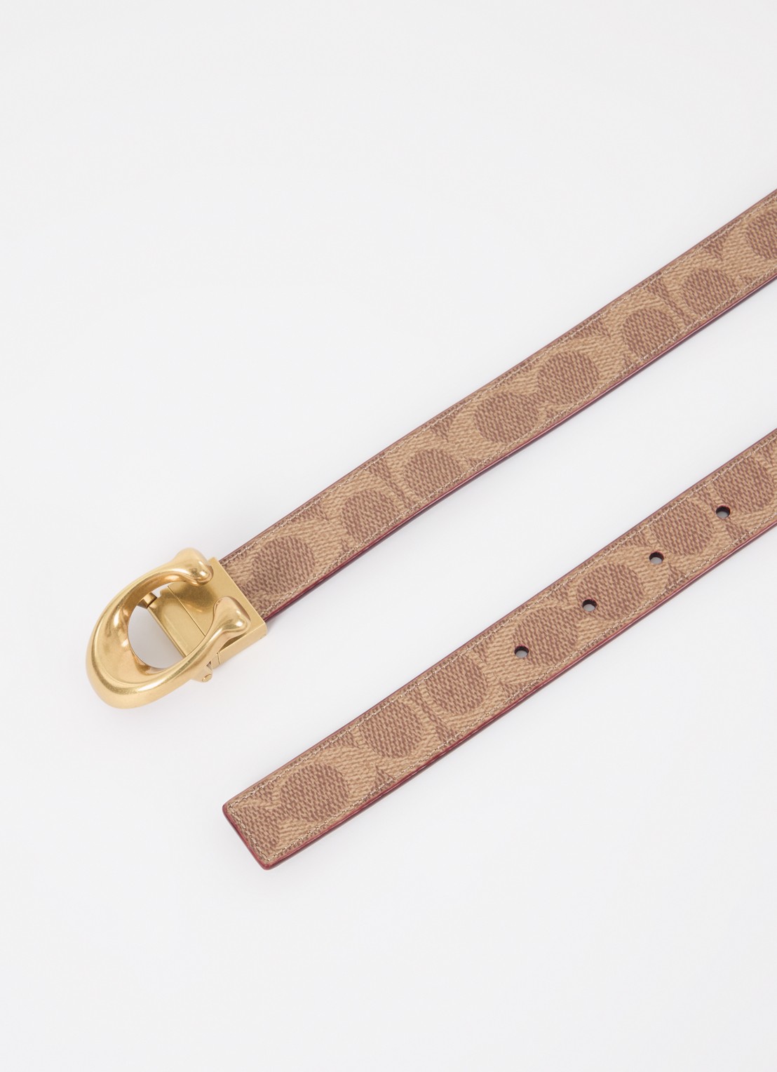Coach Reversible riem van kalfsleer met logoprint - detail lichtbruin