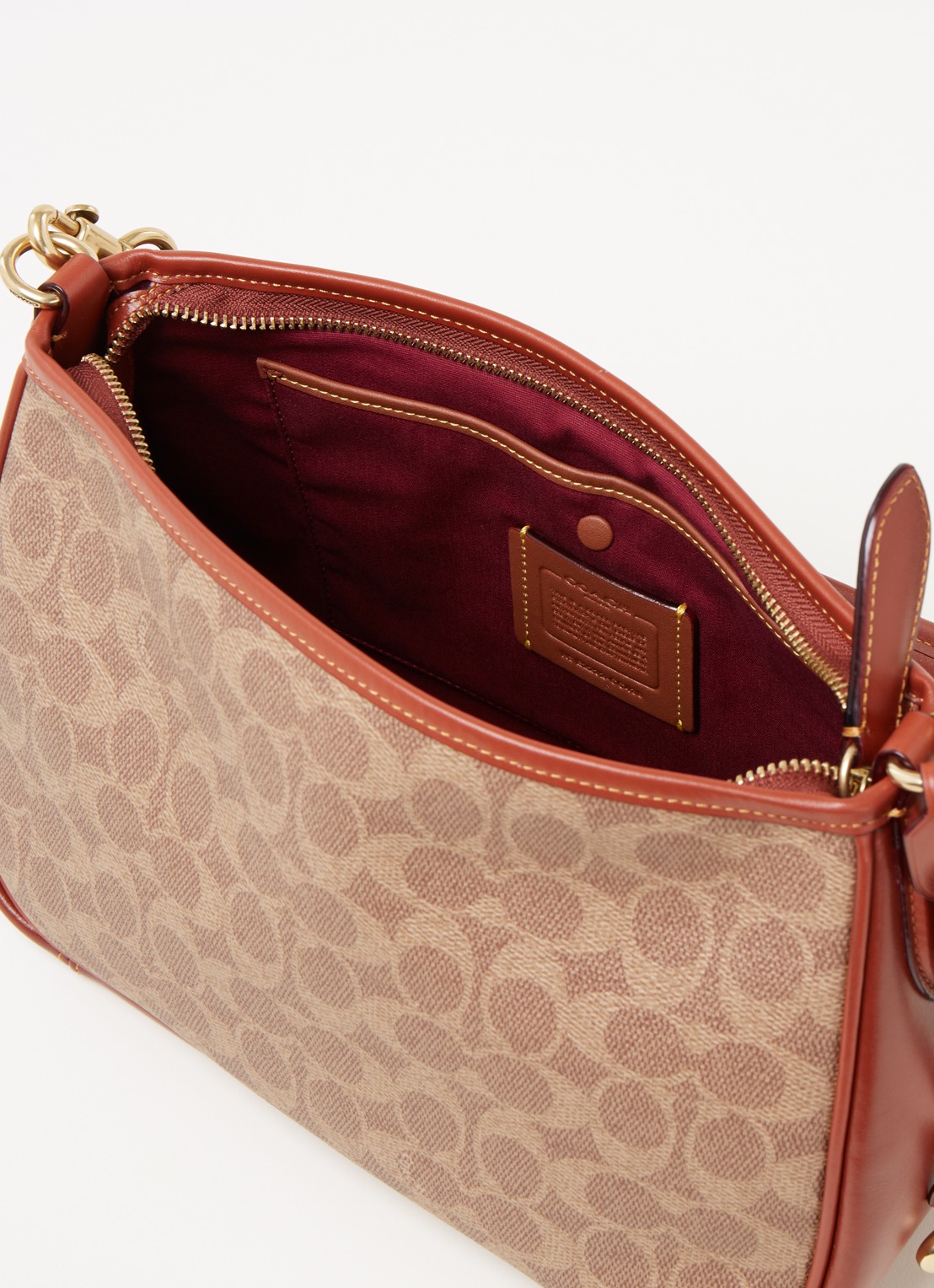 Coach Signature Cary crossbodytas van canvas met leren details - detail bruin