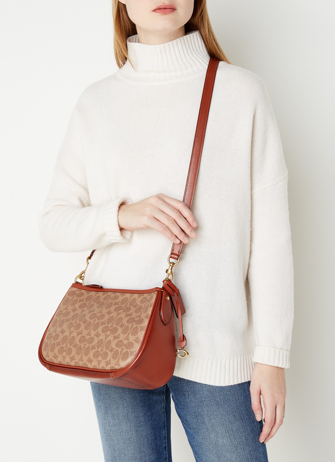 Coach Signature Cary crossbodytas van canvas met leren details - voorkant 5 bruin