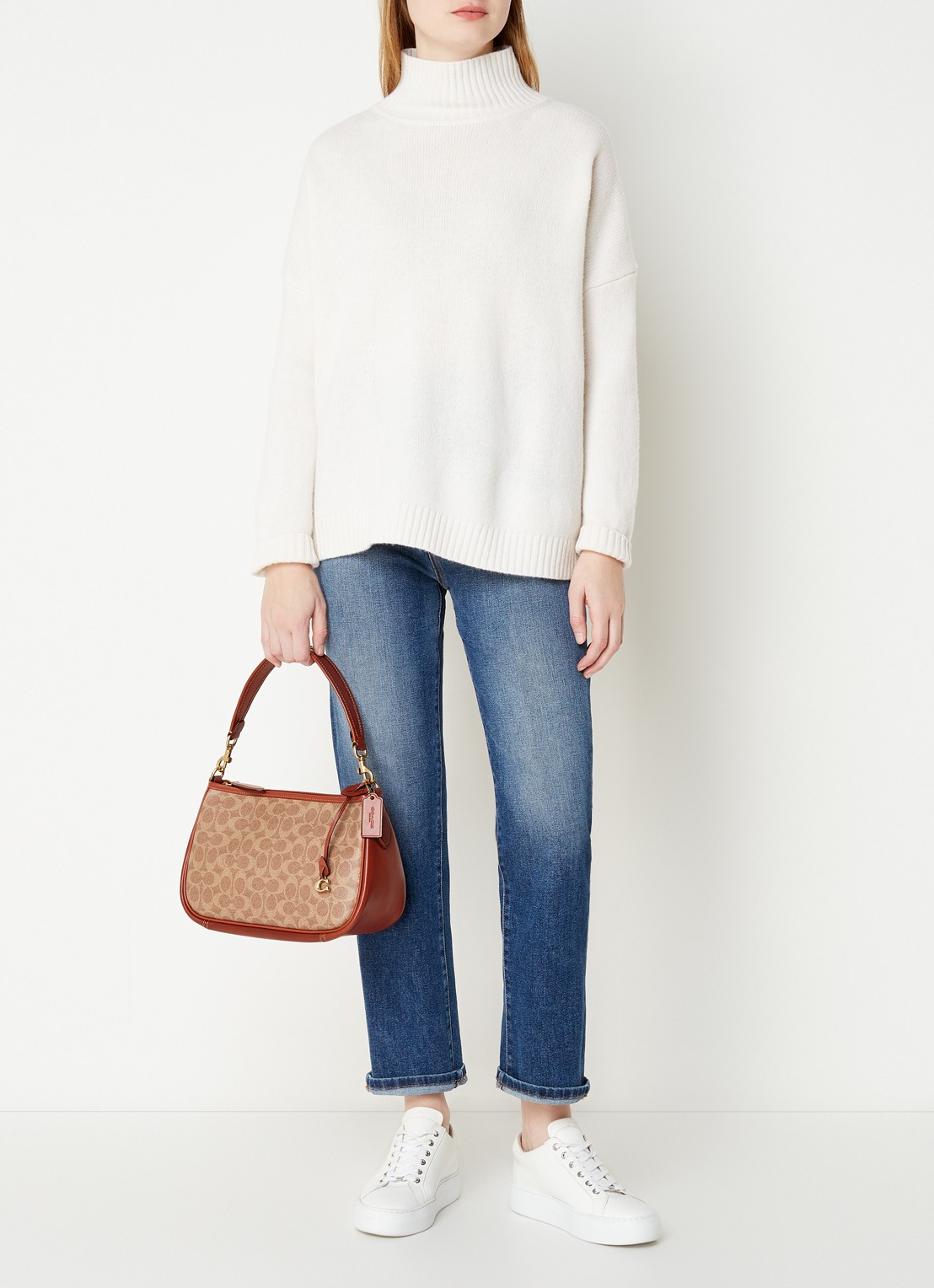 Coach Signature Cary crossbodytas van canvas met leren details - voorkant 6 bruin