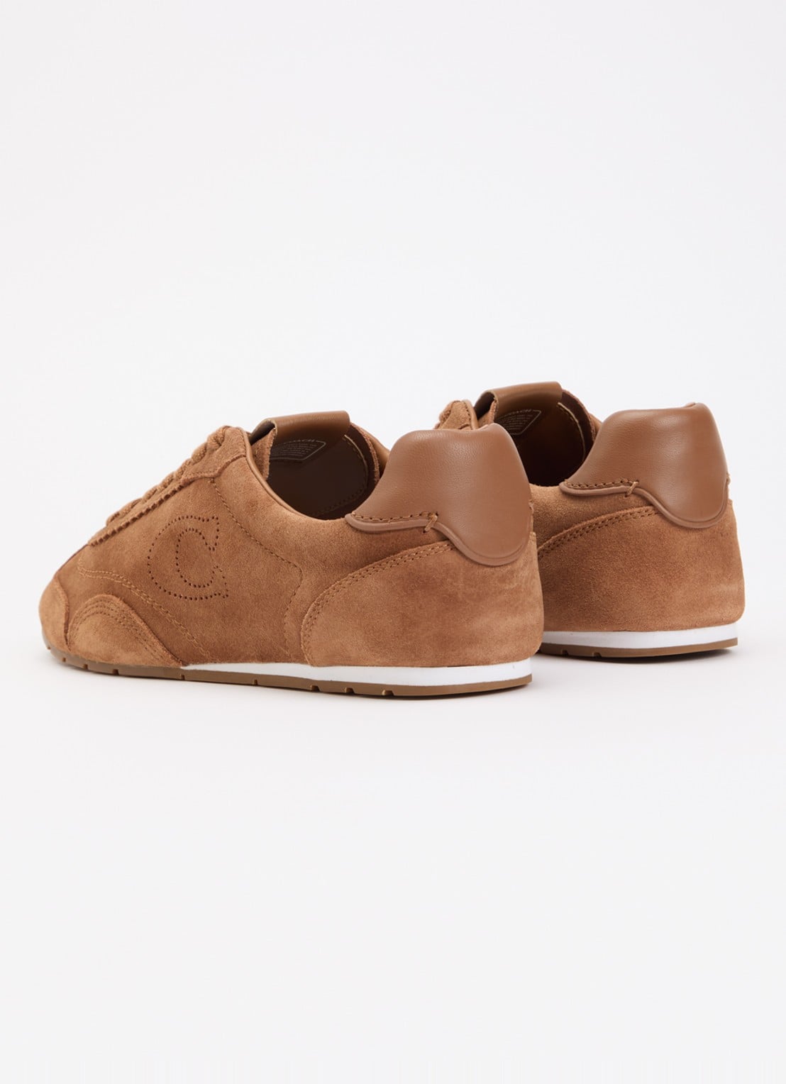 Coach Sneaker van suède met details van leer - achterkant 4 cognac