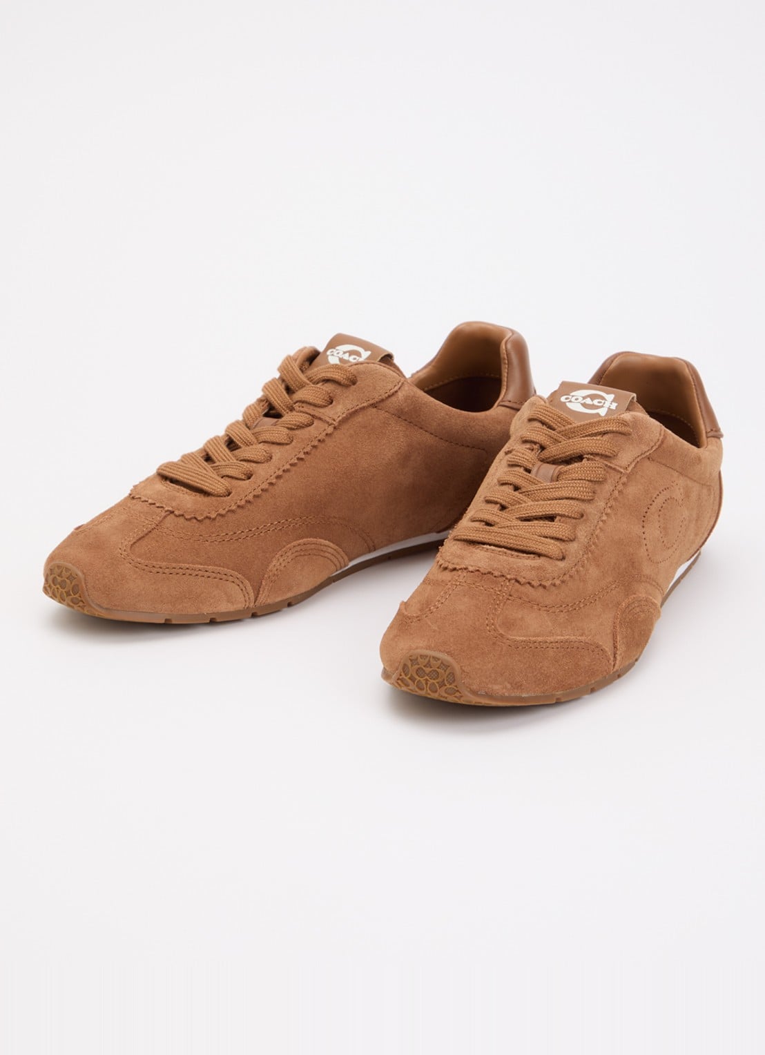 Coach Sneaker van suède met details van leer - detail cognac