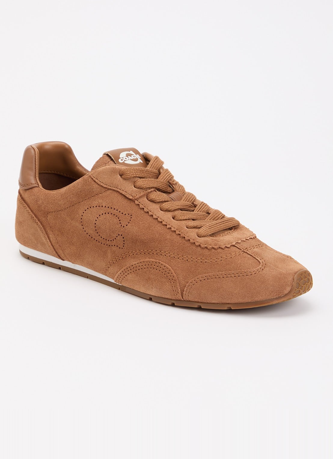 Coach Sneaker van suède met details van leer - voorkant 5 cognac