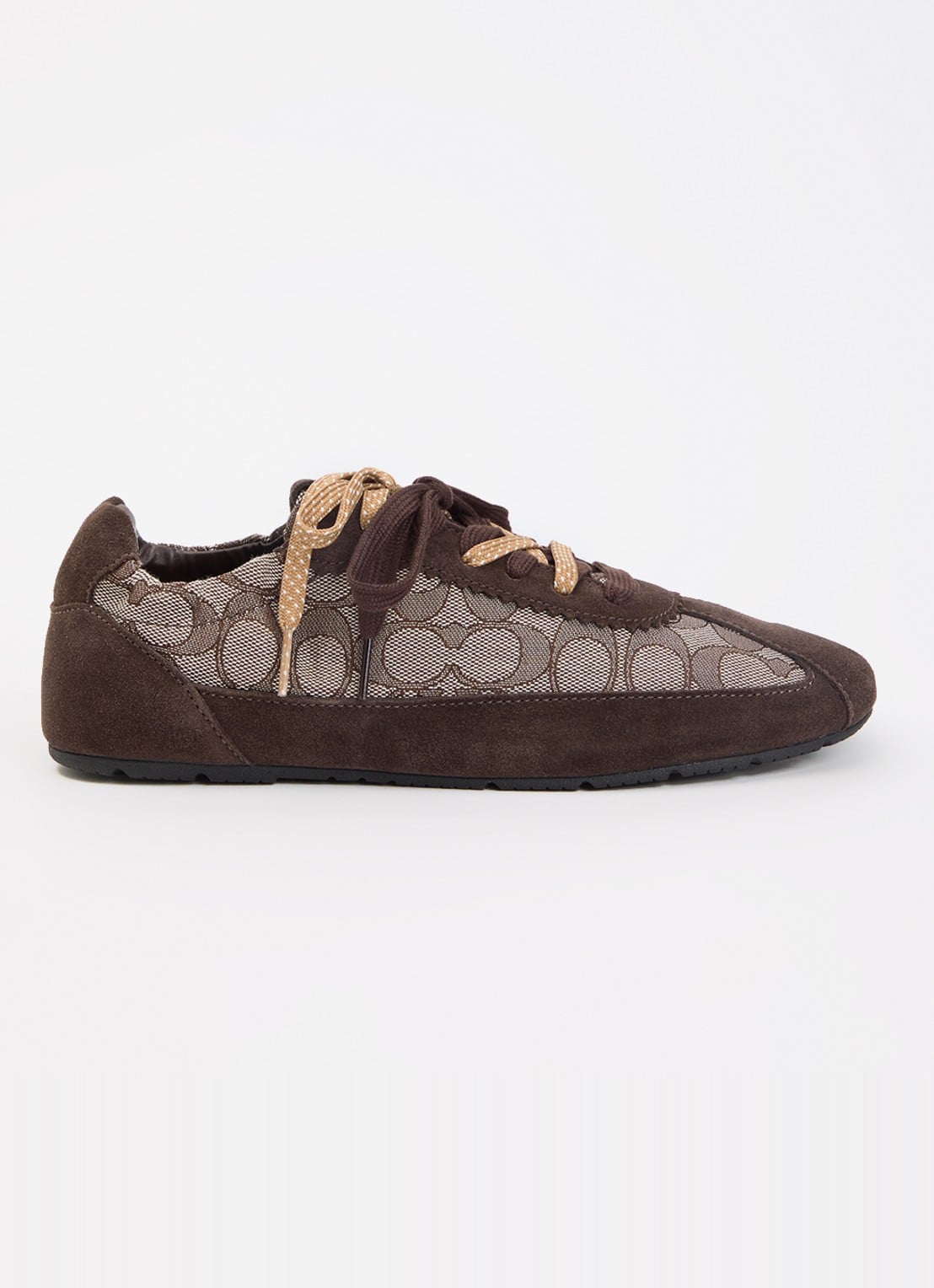 Coach Sneaker van suède met logoprint - voorkant bruin