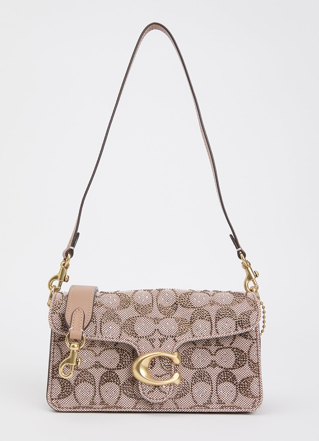 Coach Soft Tabby 20 schoudertas met details van leer en strass - voorkant 4 lichtbruin