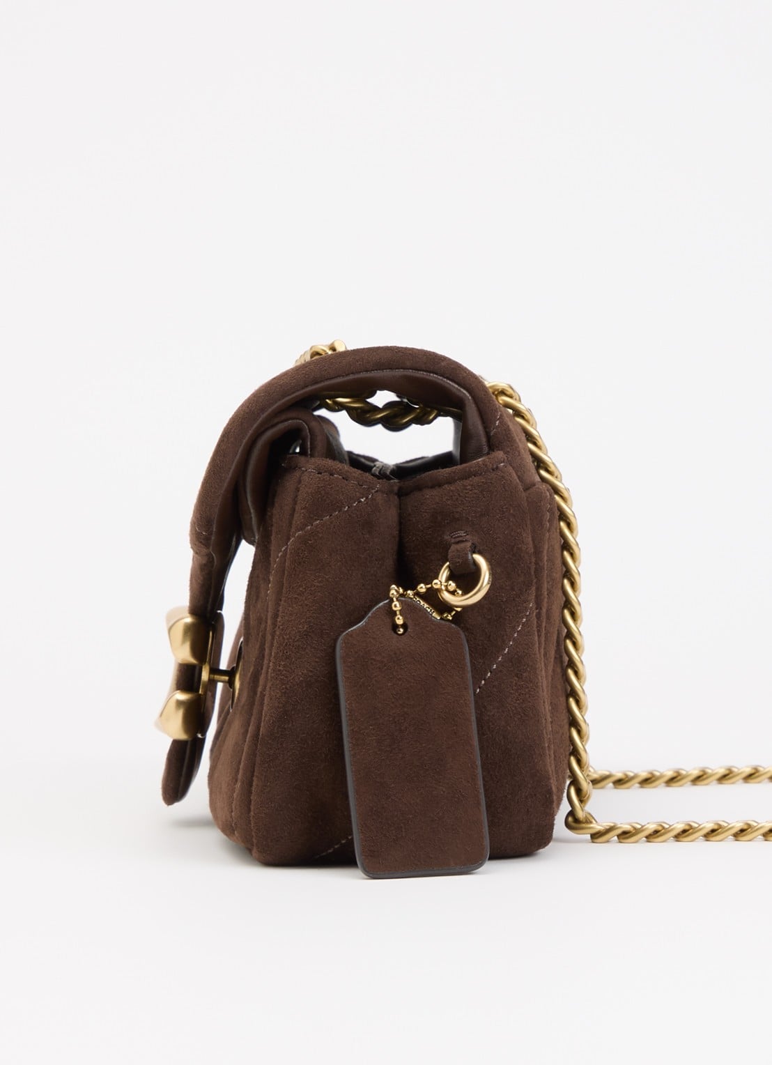 Coach Soft Tabby 20 schoudertas van suède met quiltpatroon - detail 3 chocoladebruin