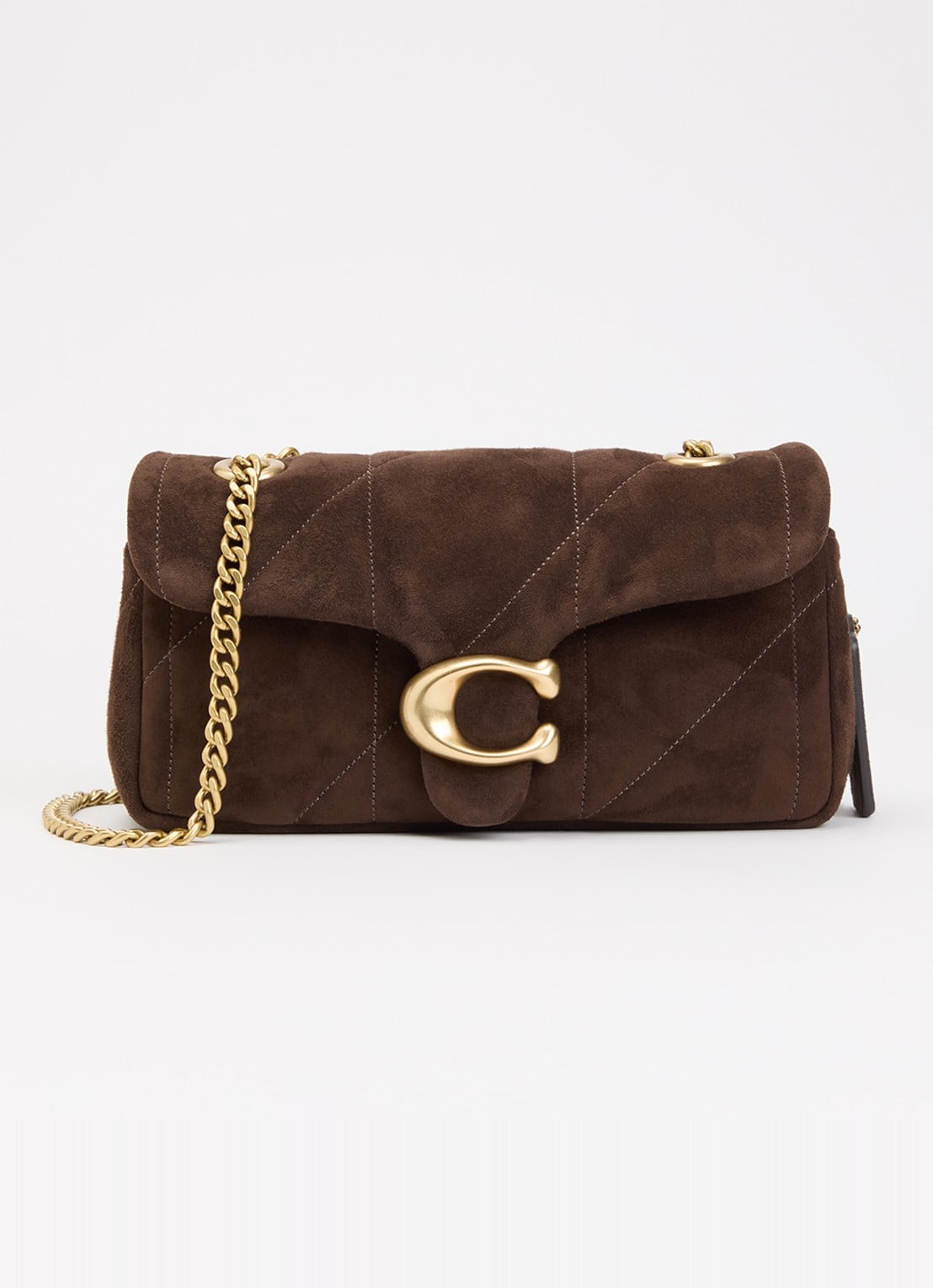 Coach Soft Tabby 20 schoudertas van suède met quiltpatroon - voorkant chocoladebruin