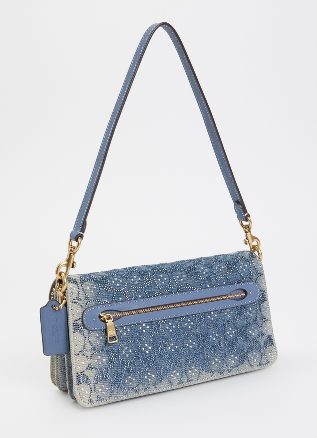 Coach Soft Tabby 26 schoudertas van denim met strass - achterkant 2 blauw