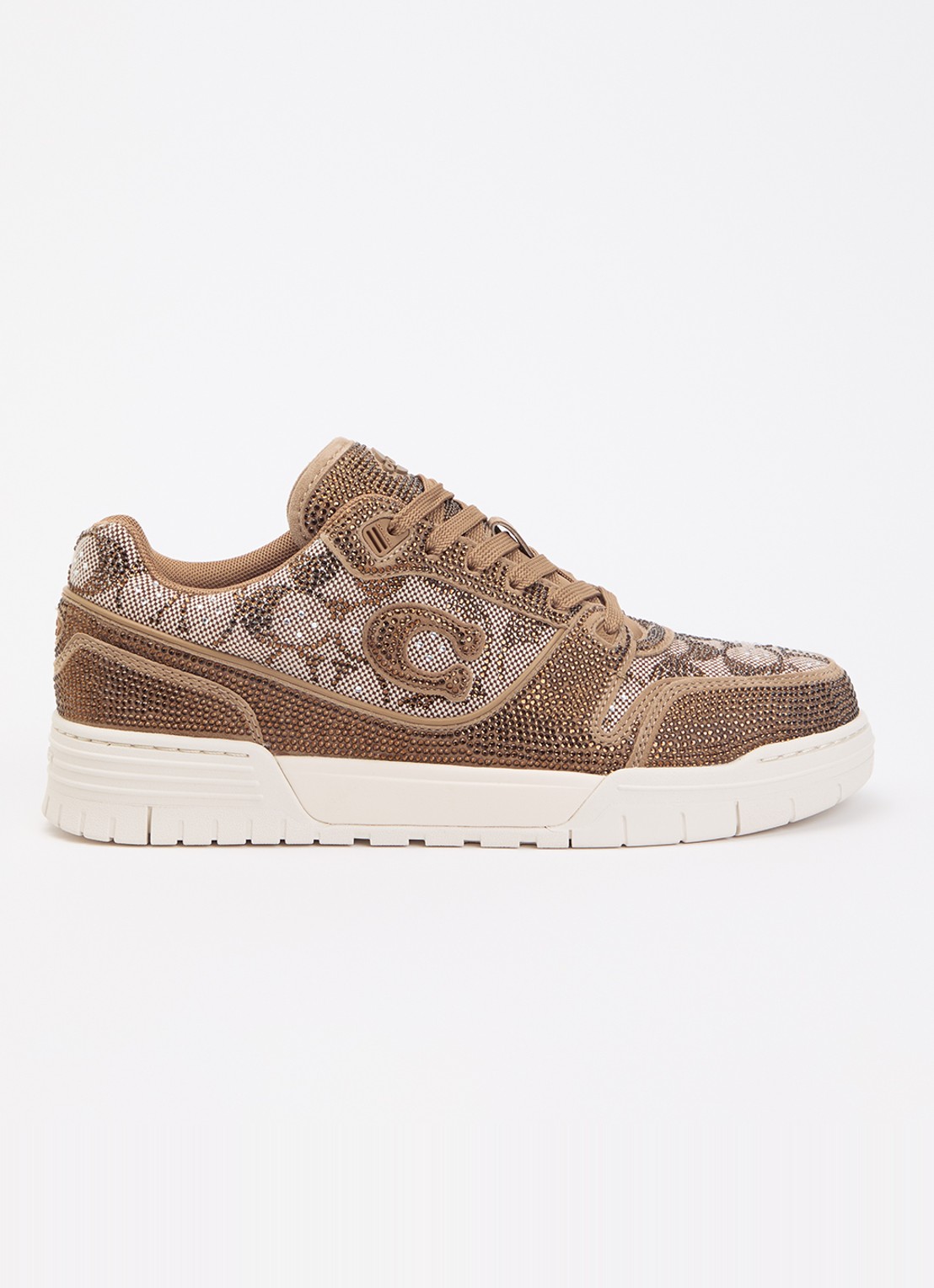 Coach Soho sneaker met logoprint en strass - voorkant 5 lichtbruin