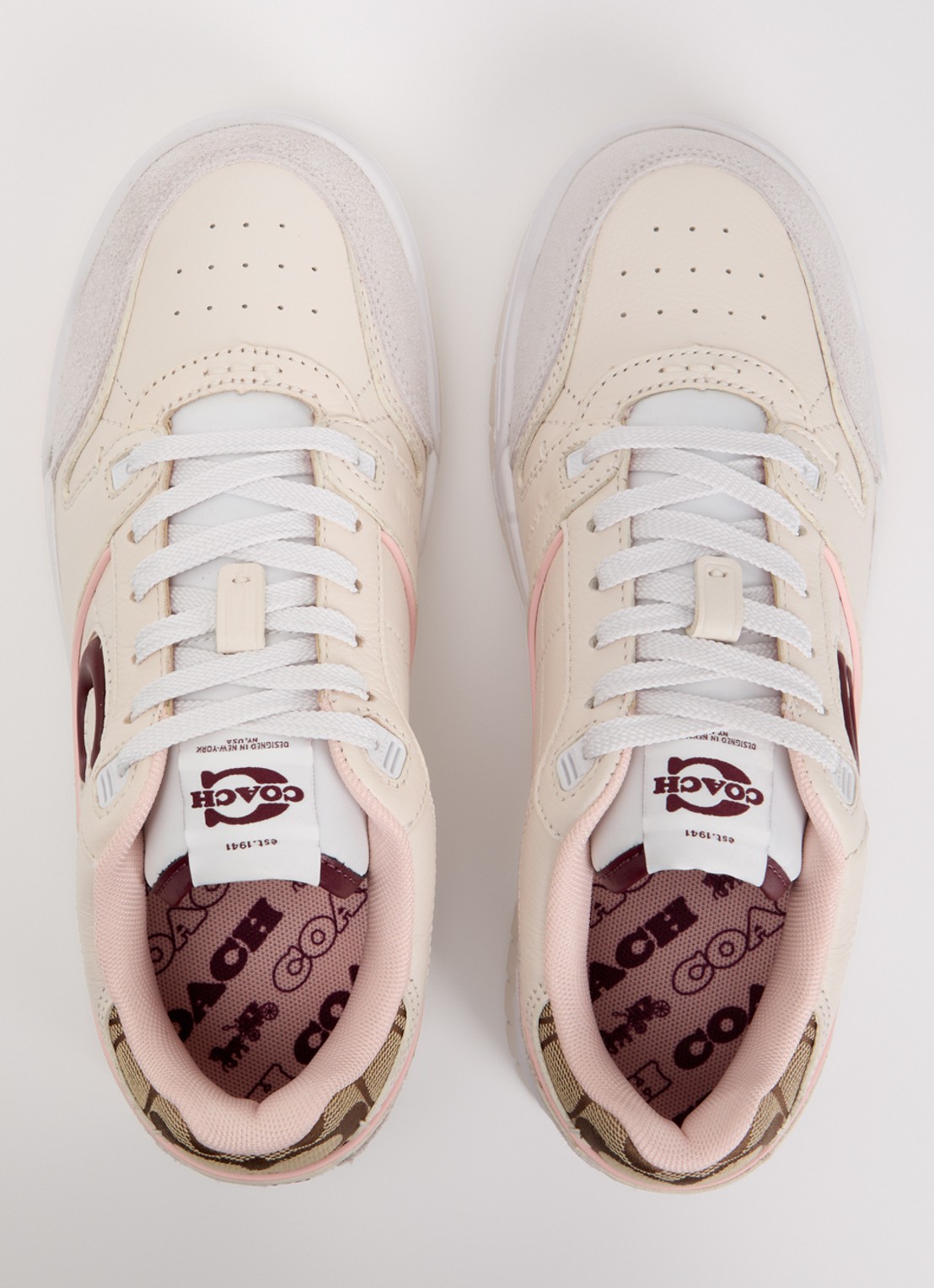 Coach Soho sneaker van leer met suède details en jacquard dessin - detail 4 creme