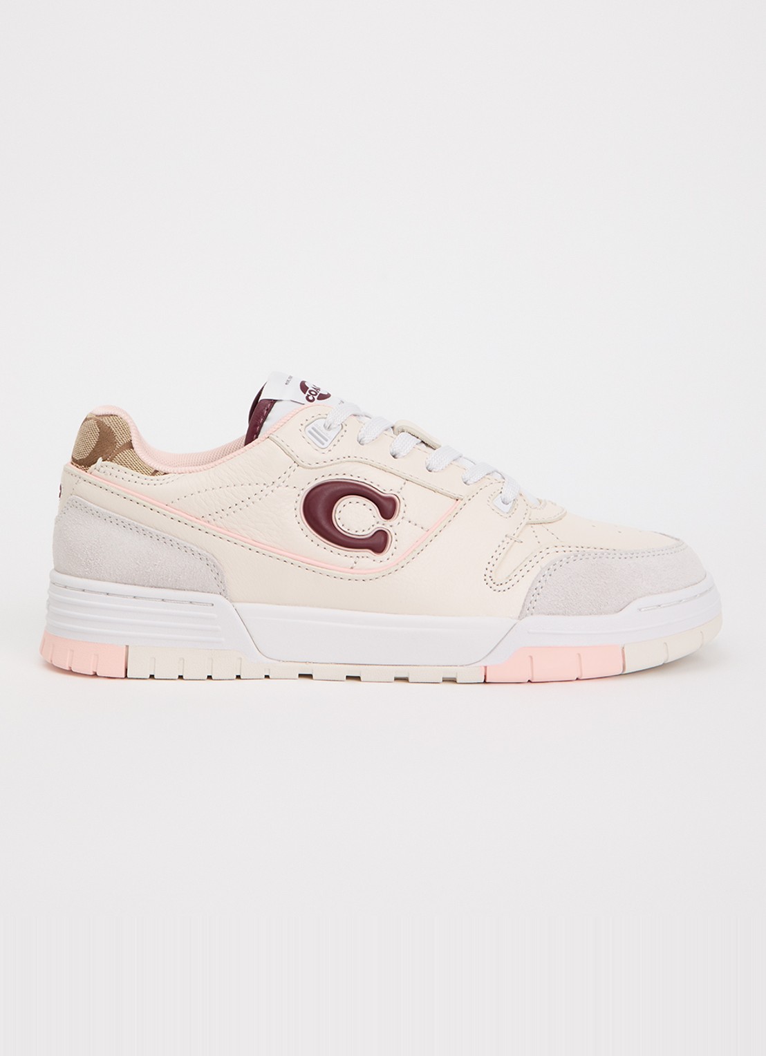 Coach Soho sneaker van leer met suède details en jacquard dessin - voorkant 2 creme