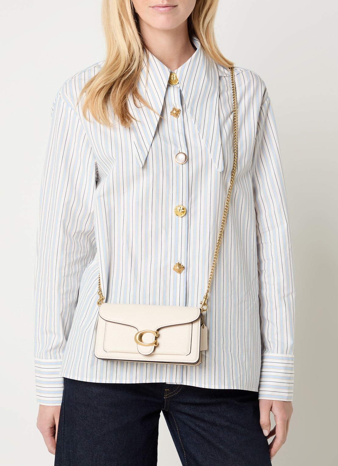 Coach Tabby 19 clutch van leer met afneembare schouderriem - voorkant 6 gebroken wit