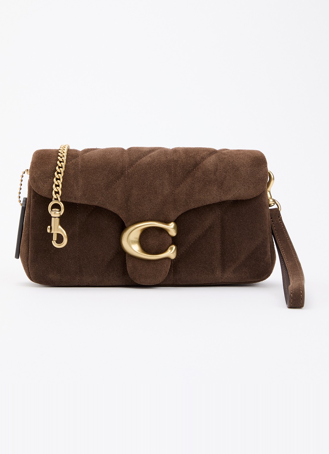 Coach Tabby 19 crossbodytas van quilted suède met afneembare schouderriem - voorkant chocoladebruin