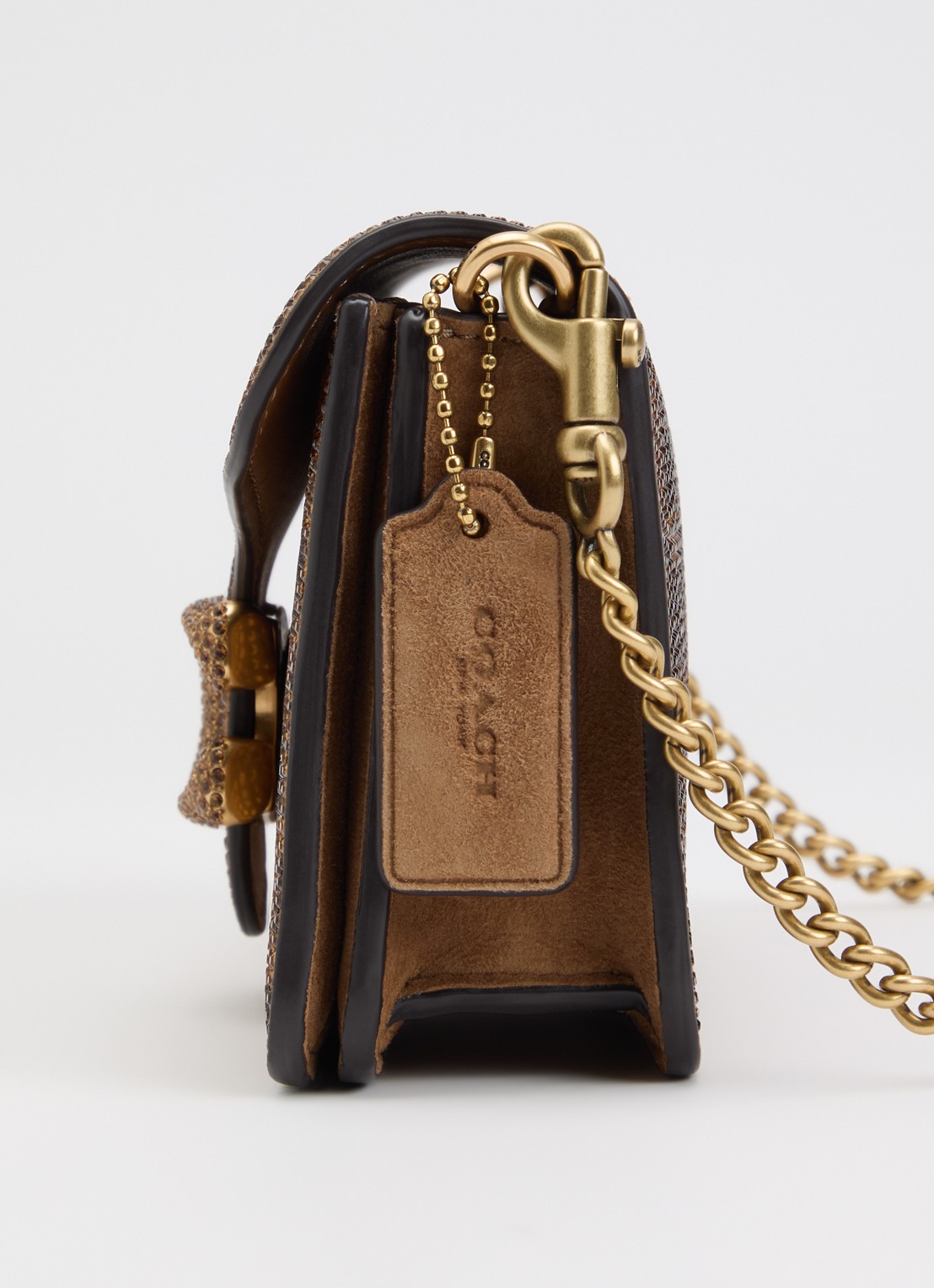 Coach Tabby 19 crossbodytas van suède met strass en afneembare schouderriem - detail 2 camel