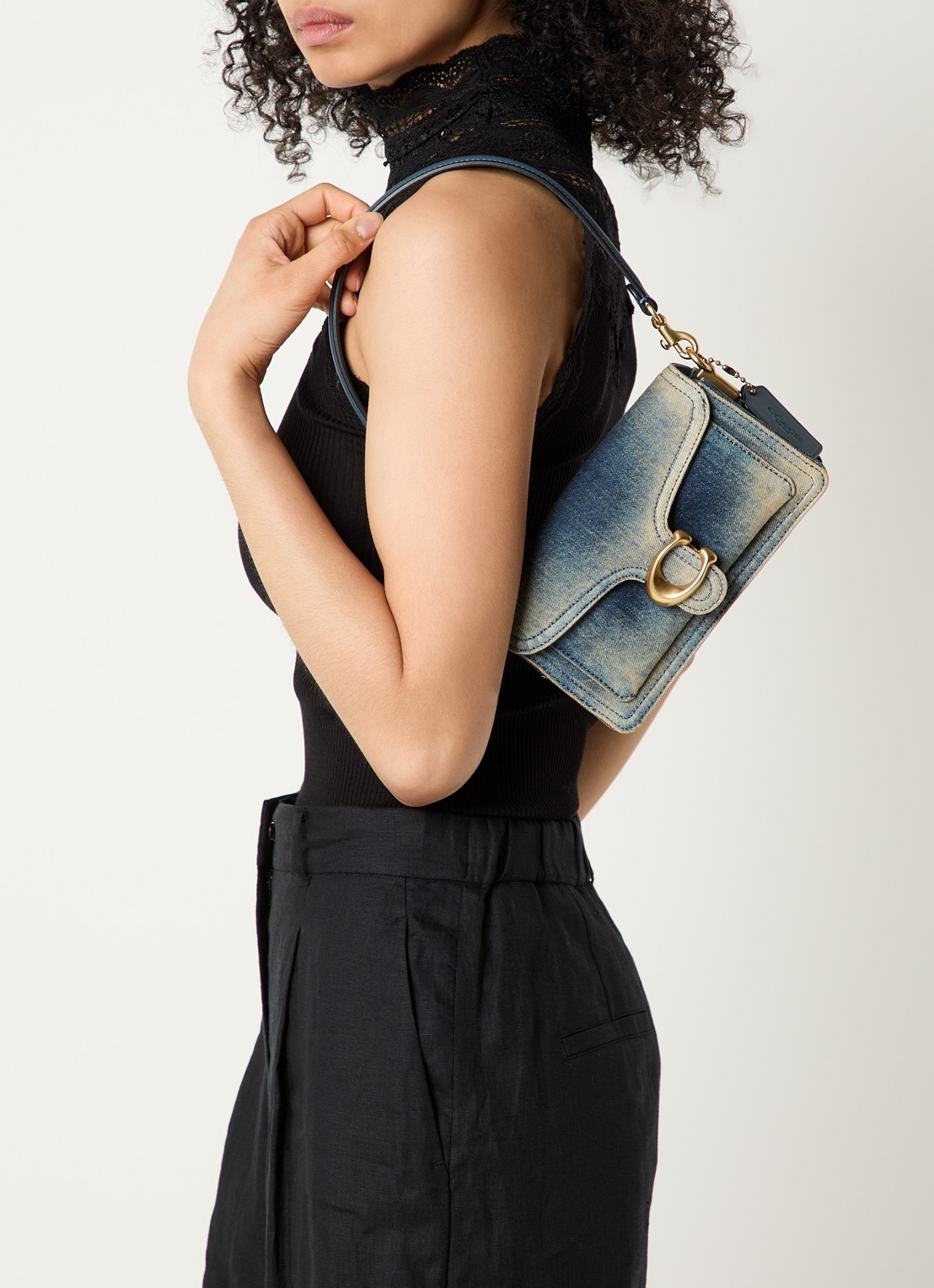 Coach Tabby 20 schoudertas van denim - voorkant 5 indigo