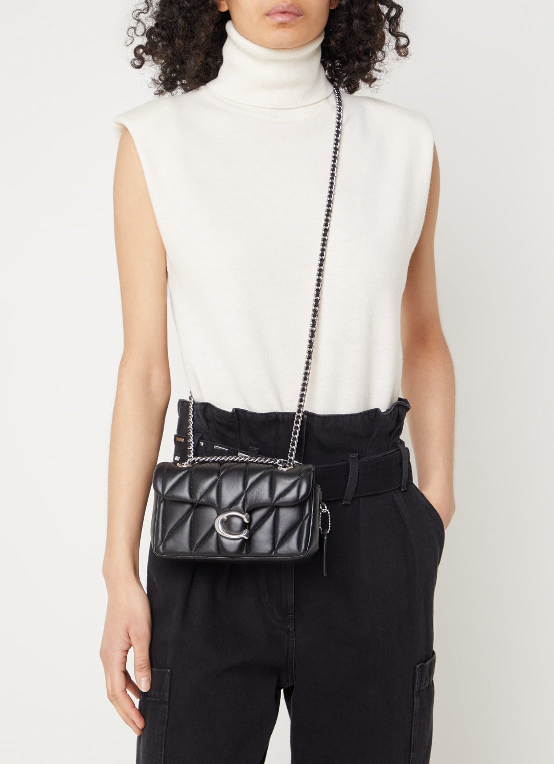 Coach Tabby 20 schoudertas van quilted schapenleer - voorkant 3 zwart