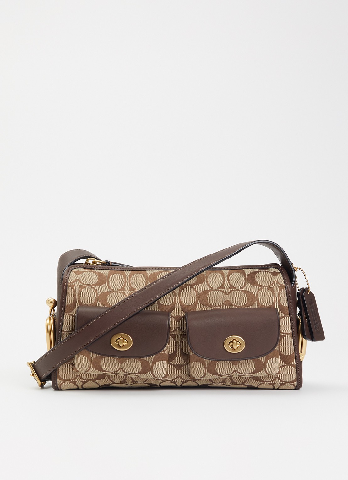 Coach Turnlock Haversack 27 schoudertas met logoprint en verstelbare schouderriem  - voorkant 5 beige