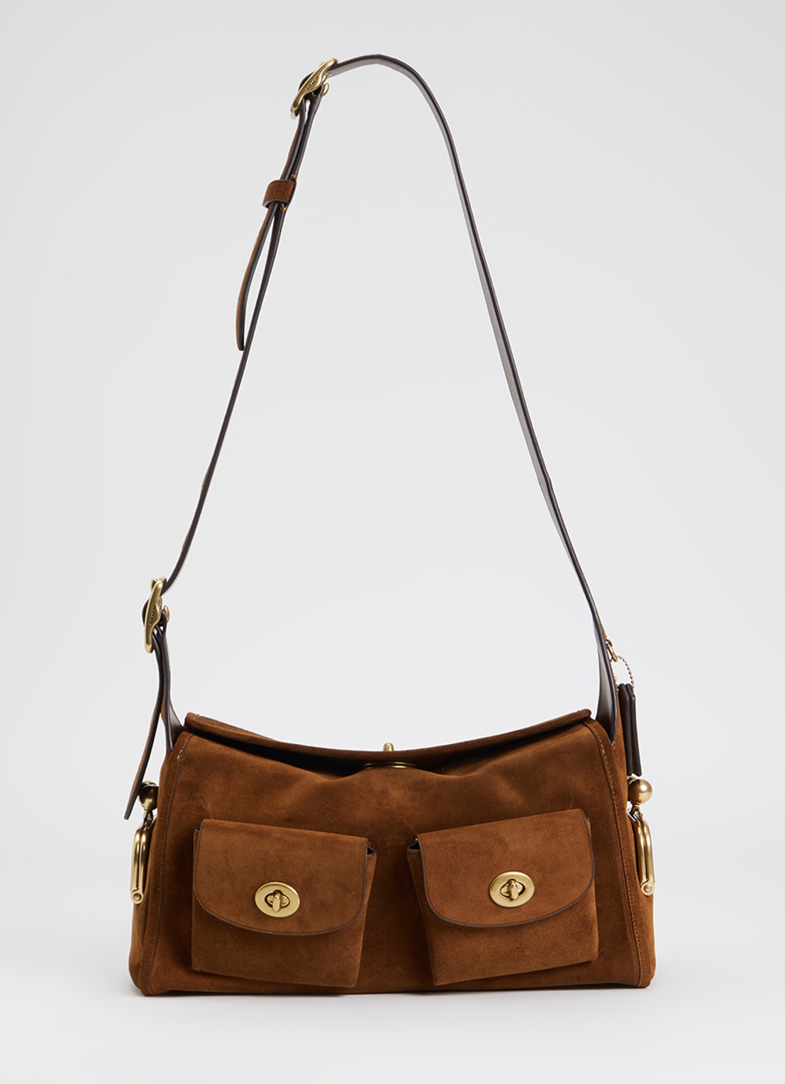 Coach Turnlock Haversack crossbodytas van kalfssuède - voorkant 5 cognac