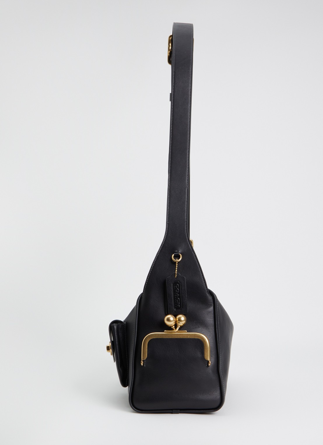 Coach Turnlock Haversack schoudertas van kalfsleer met verstelbare schouderriem  - detail 5 zwart