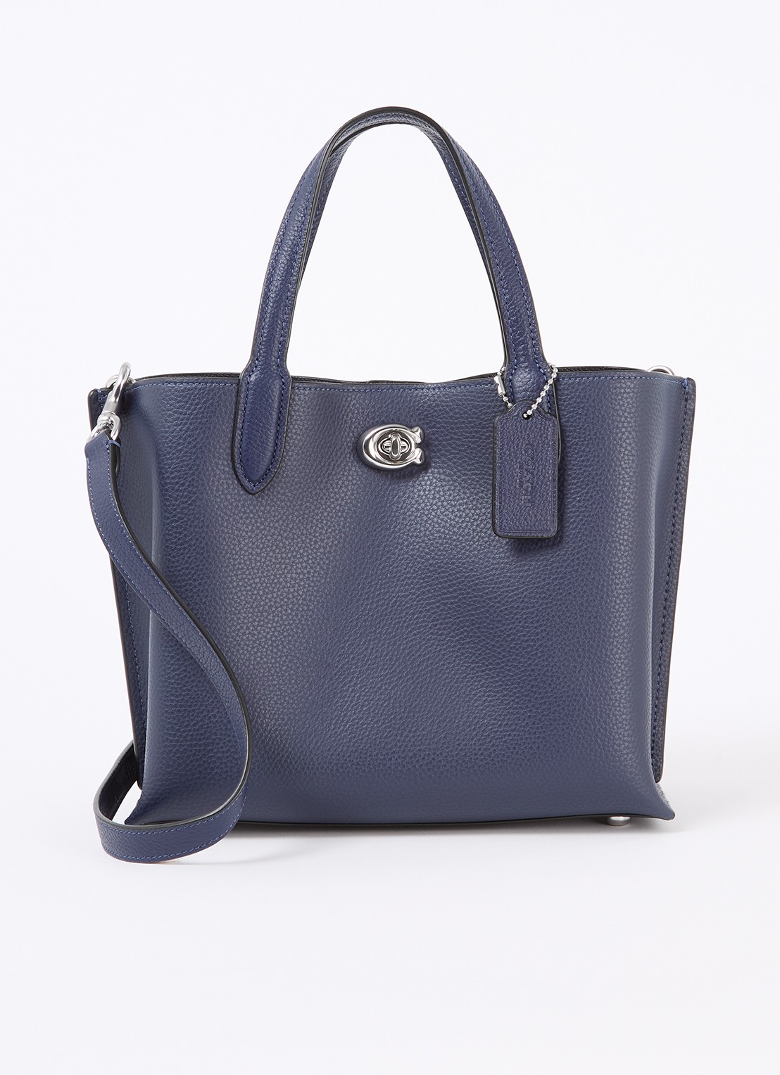 Coach Willow 24 handtas van leer met afneembare schouderriem - voorkant donkerblauw