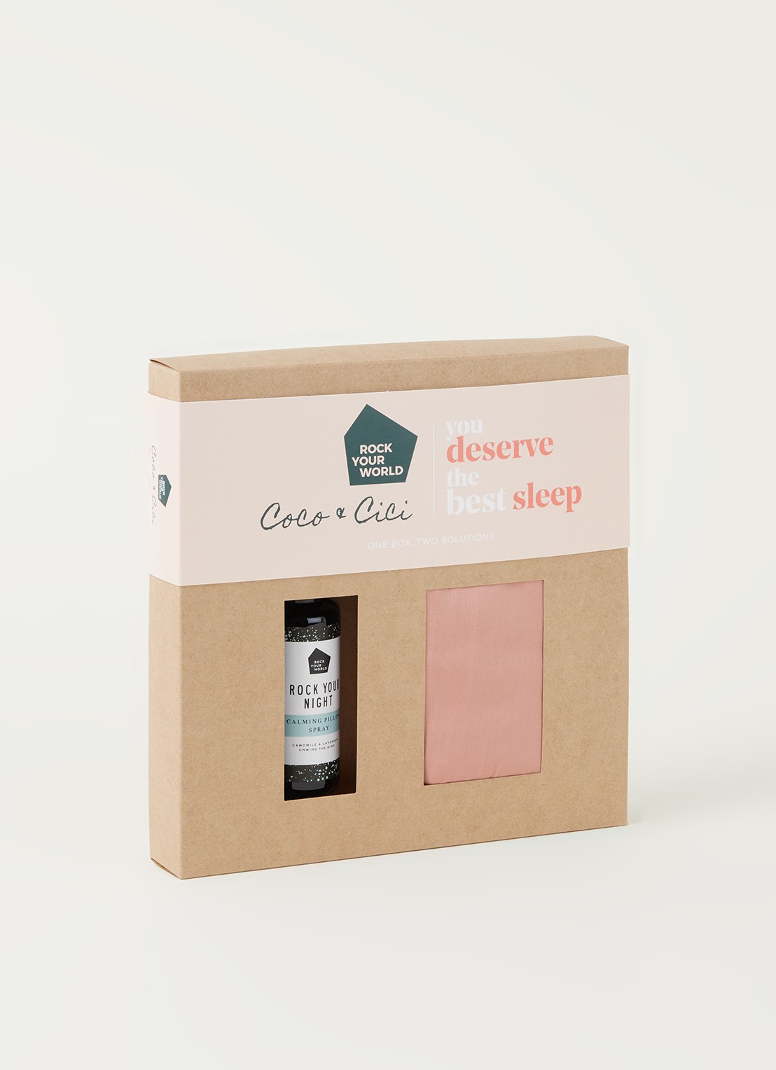 Coco & Cici Beauty kussensloop en slaap spray cadeauset - voorkant 2 roze