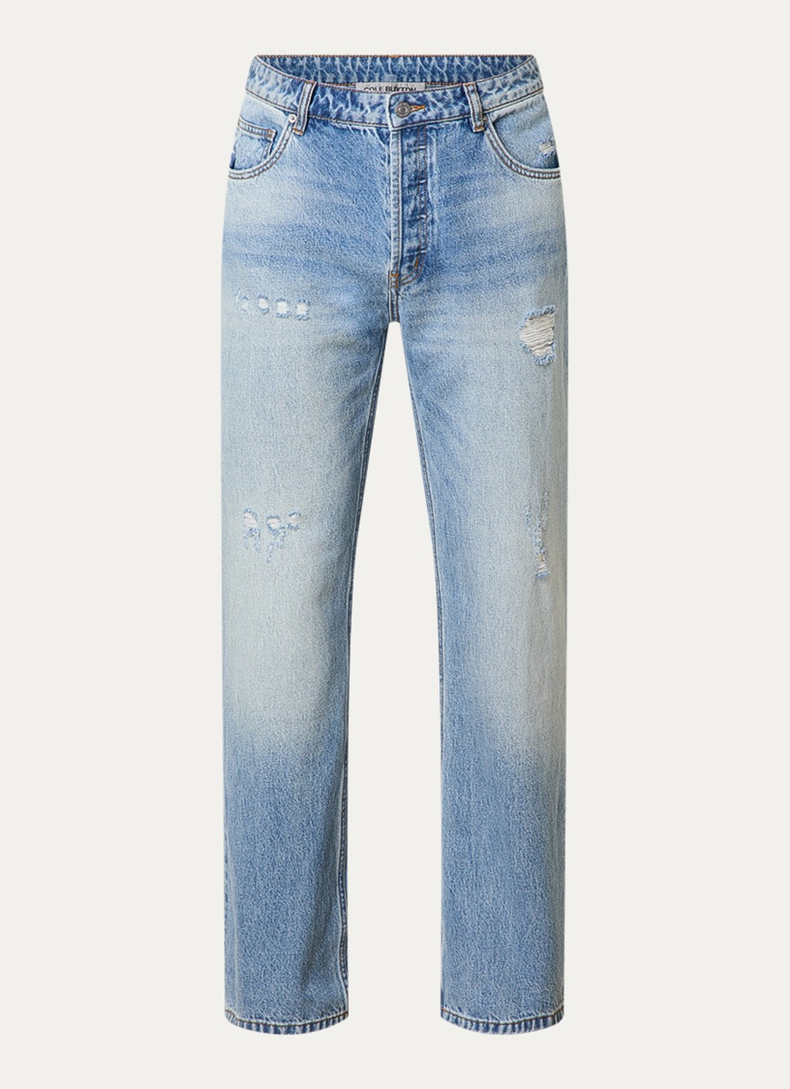 Cole Buxton Beverly straight leg jeans met destroyed afwerking - voorkant 5 indigo