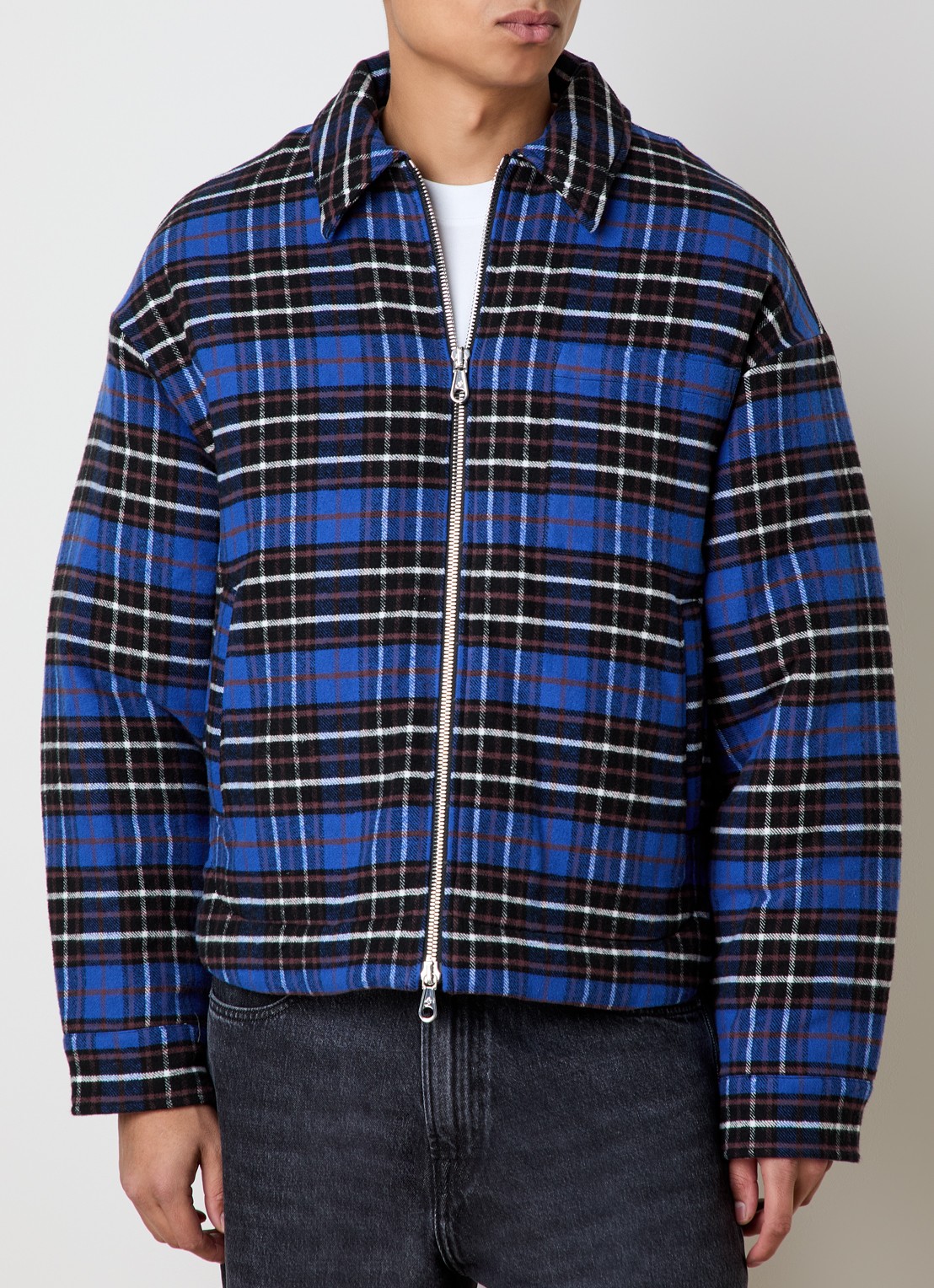 Cole Buxton Gewatteerd overshirt met ruitdessin - detail kobaltblauw