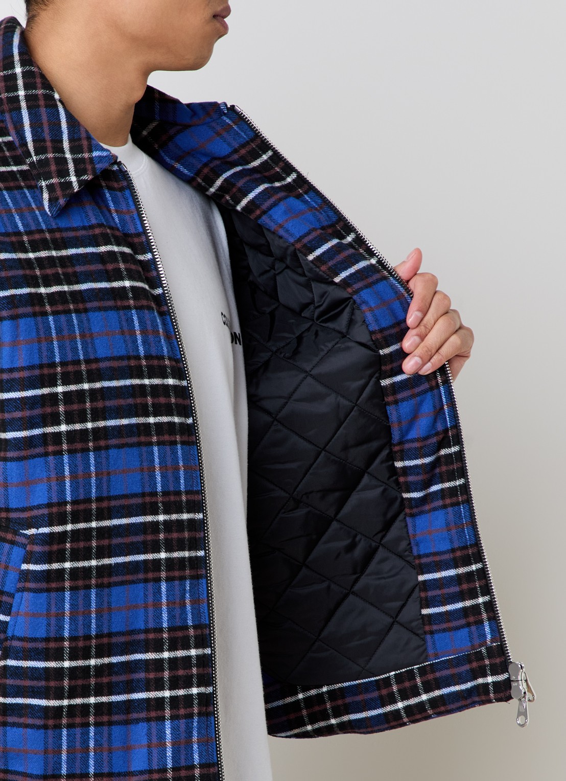 Cole Buxton Gewatteerd overshirt met ruitdessin - detail 3 kobaltblauw