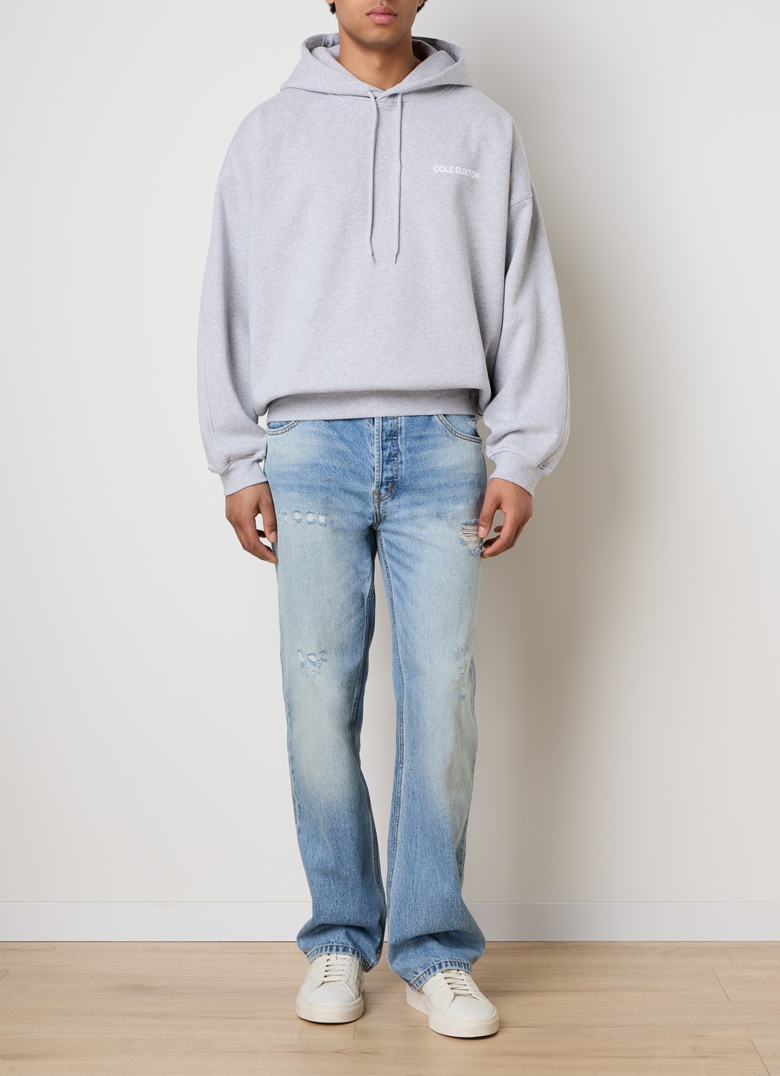 Cole Buxton Hoodie met logo- en backprint  - voorkant 2 lichtgrijs