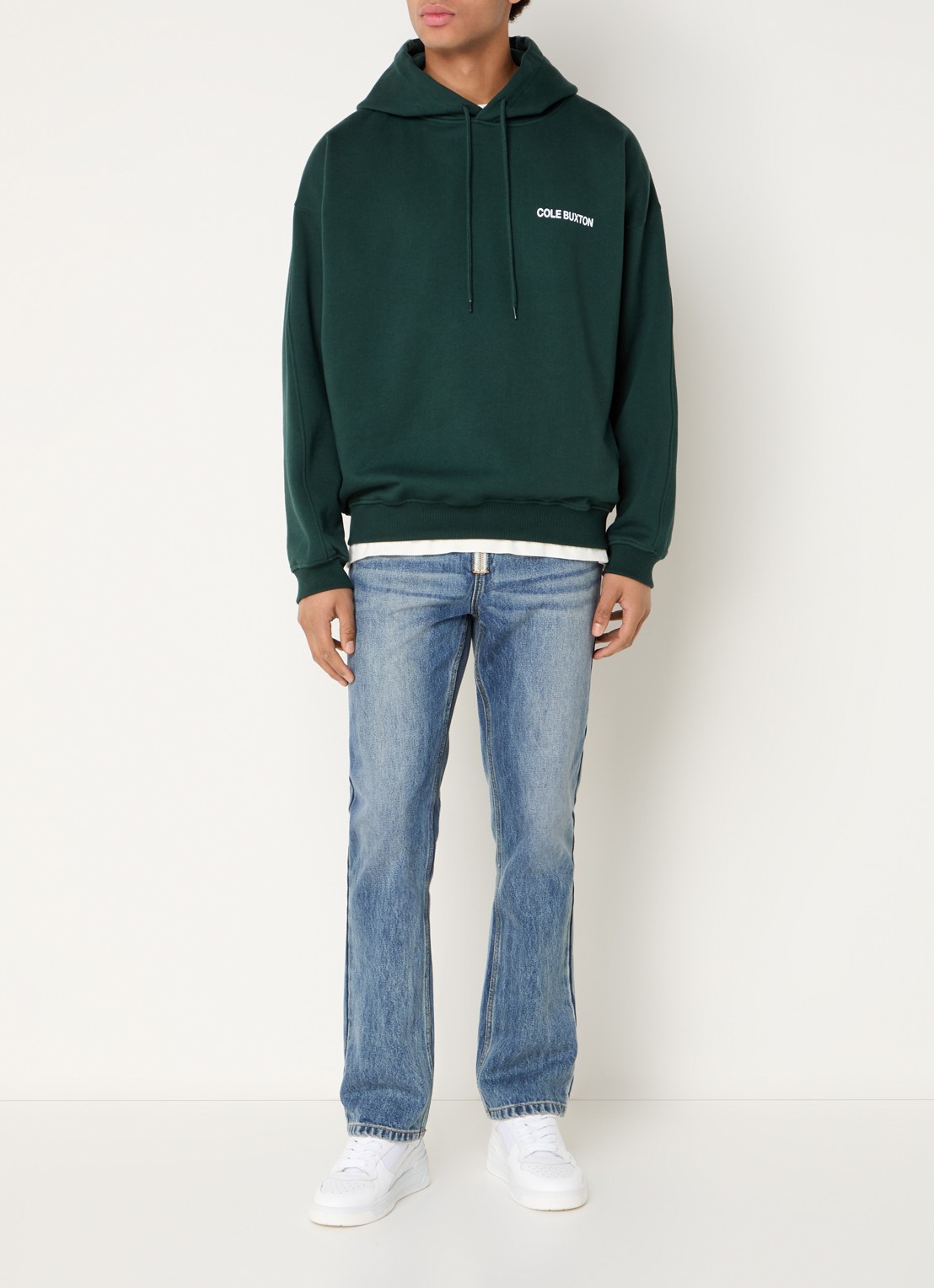 Cole Buxton Hoodie met logo- en backprint  - voorkant 2 donkergroen