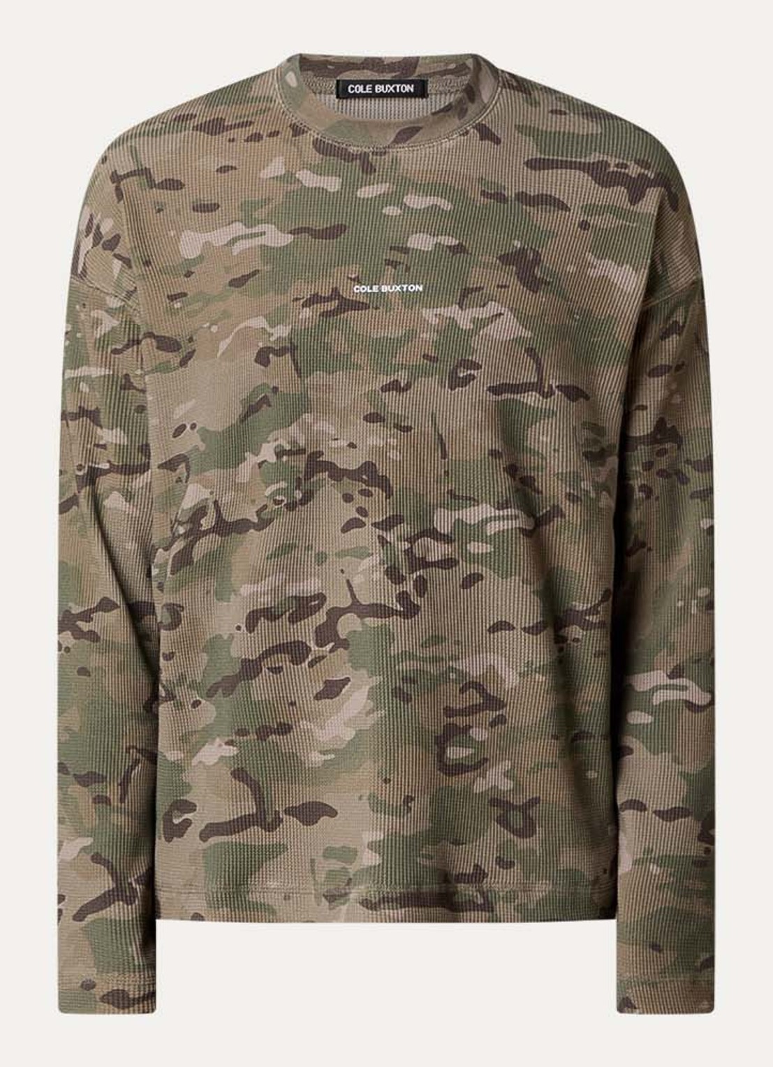 Cole Buxton Longsleeve met camouflageprint - voorkant khaki