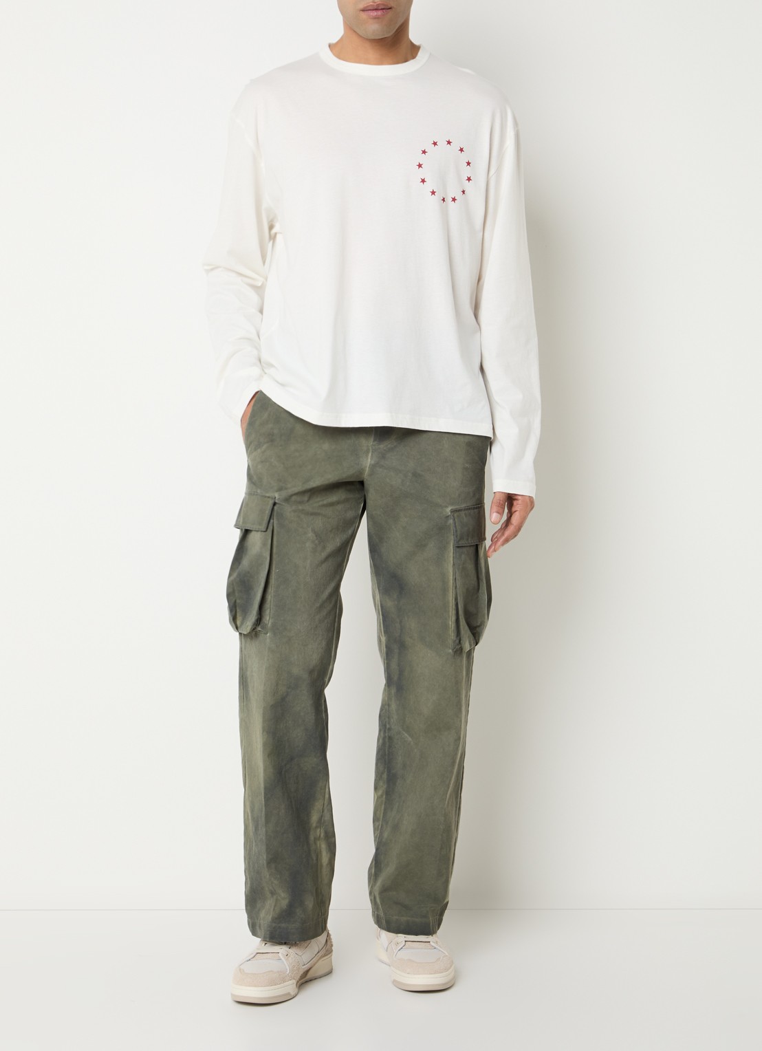 Cole Buxton Longsleeve met logo- en backprint - voorkant 4 gebroken wit
