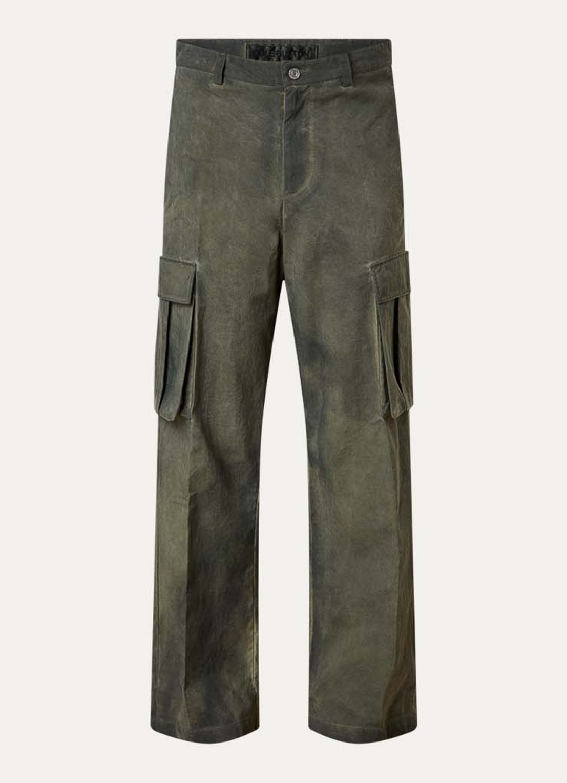 Cole Buxton Loose fit cargobroek met verwassen afwerking en klepzakken - voorkant legergroen
