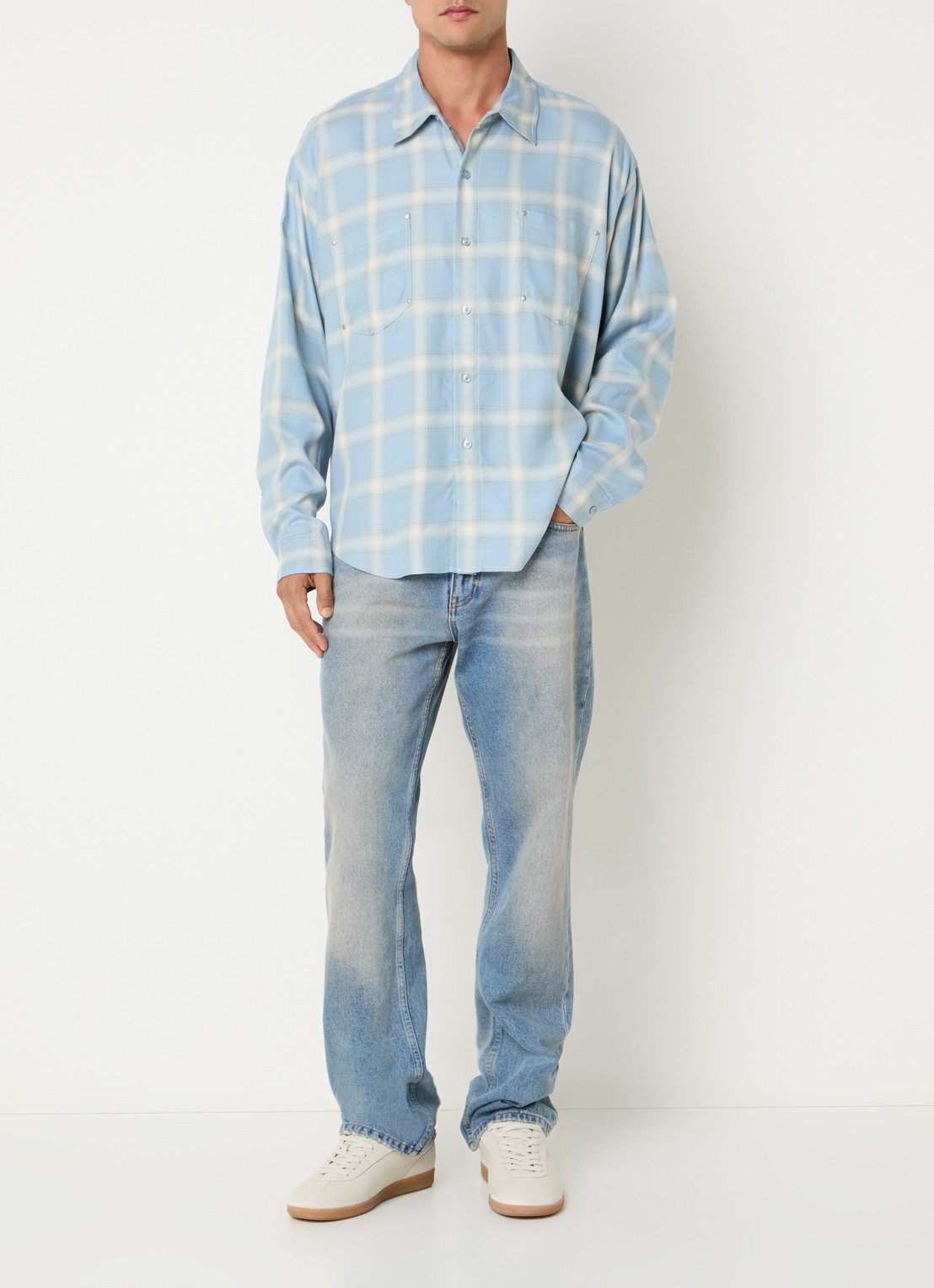 Cole Buxton Regular fit overhemd met ruitdessin - voorkant 2 blauw