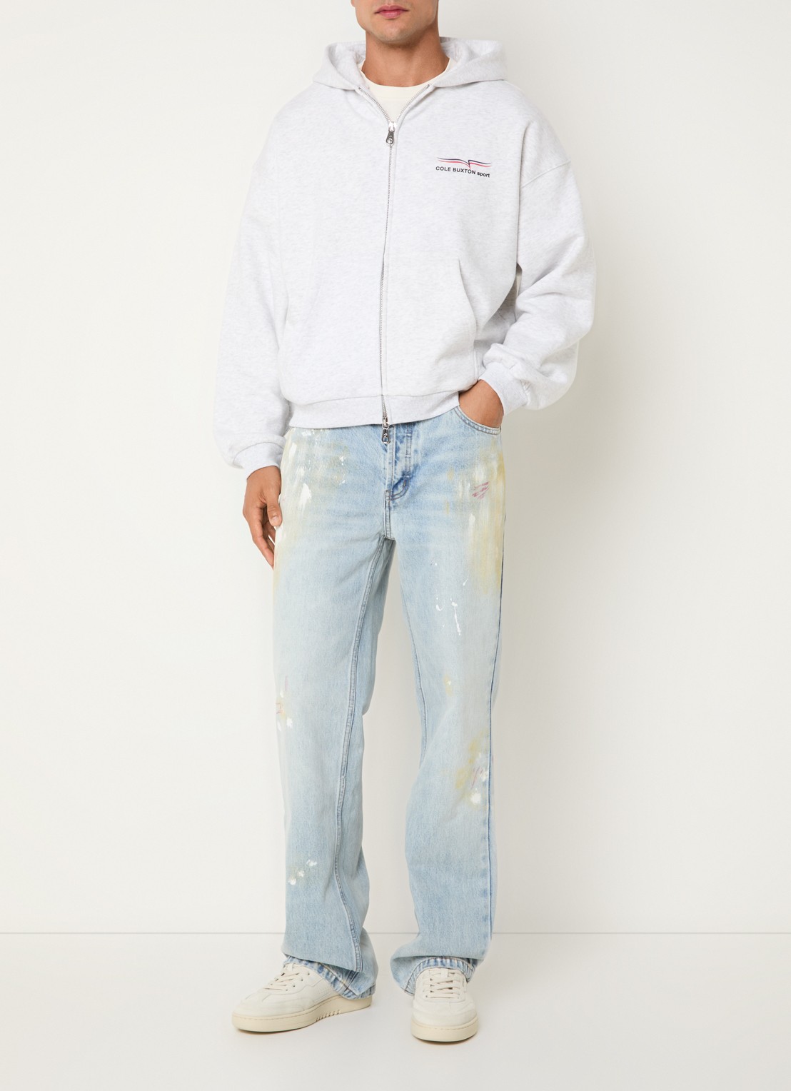 Cole Buxton Sweat met logo en backprint - voorkant 2 lichtgrijs