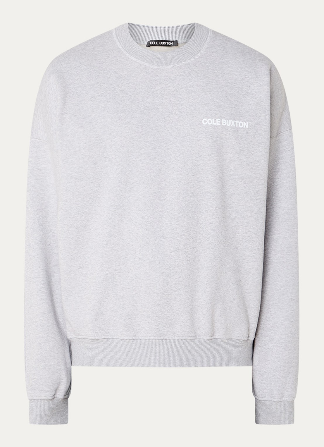 Cole Buxton Sweater met logo- en backprint - voorkant lichtgrijs