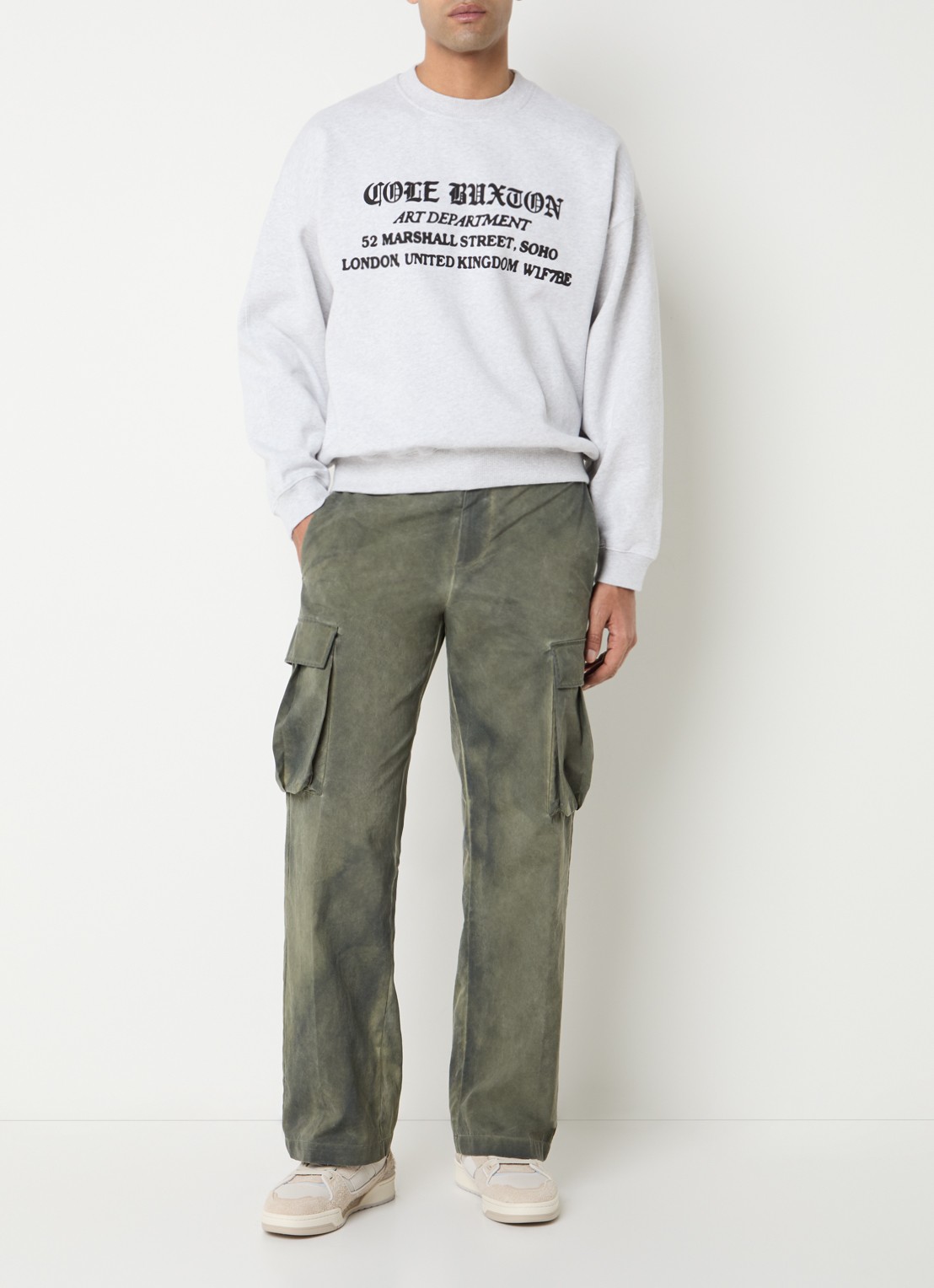 Cole Buxton Sweater met logoprint - voorkant 2 lichtgrijs
