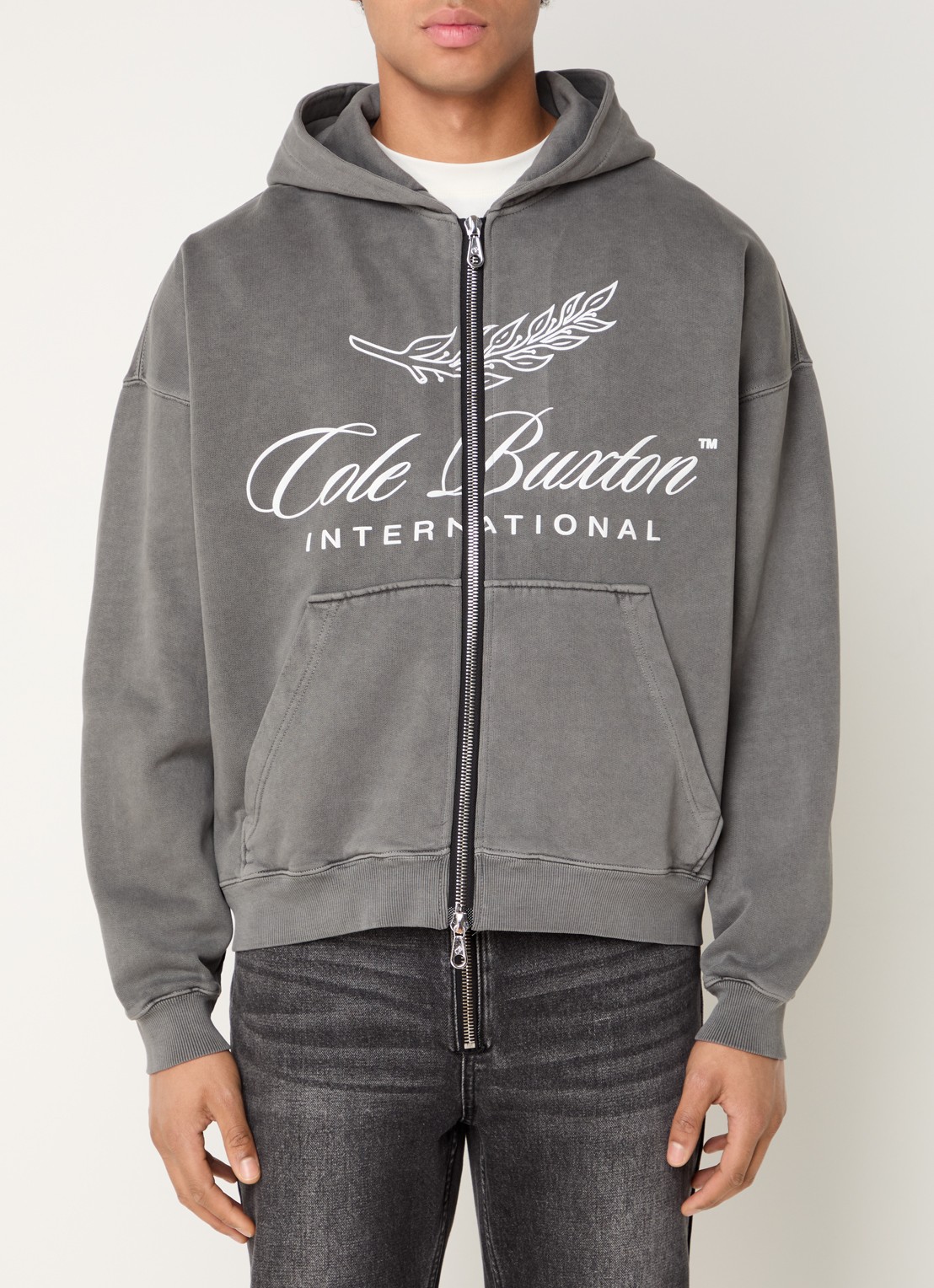 Cole Buxton Sweatvest met capuchon en steekzakken  - detail middengrijs