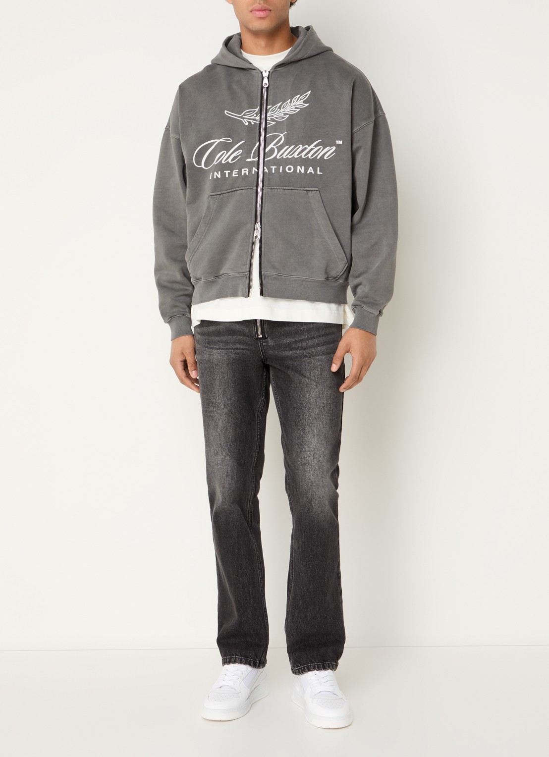 Cole Buxton Sweatvest met capuchon en steekzakken  - voorkant 5 middengrijs