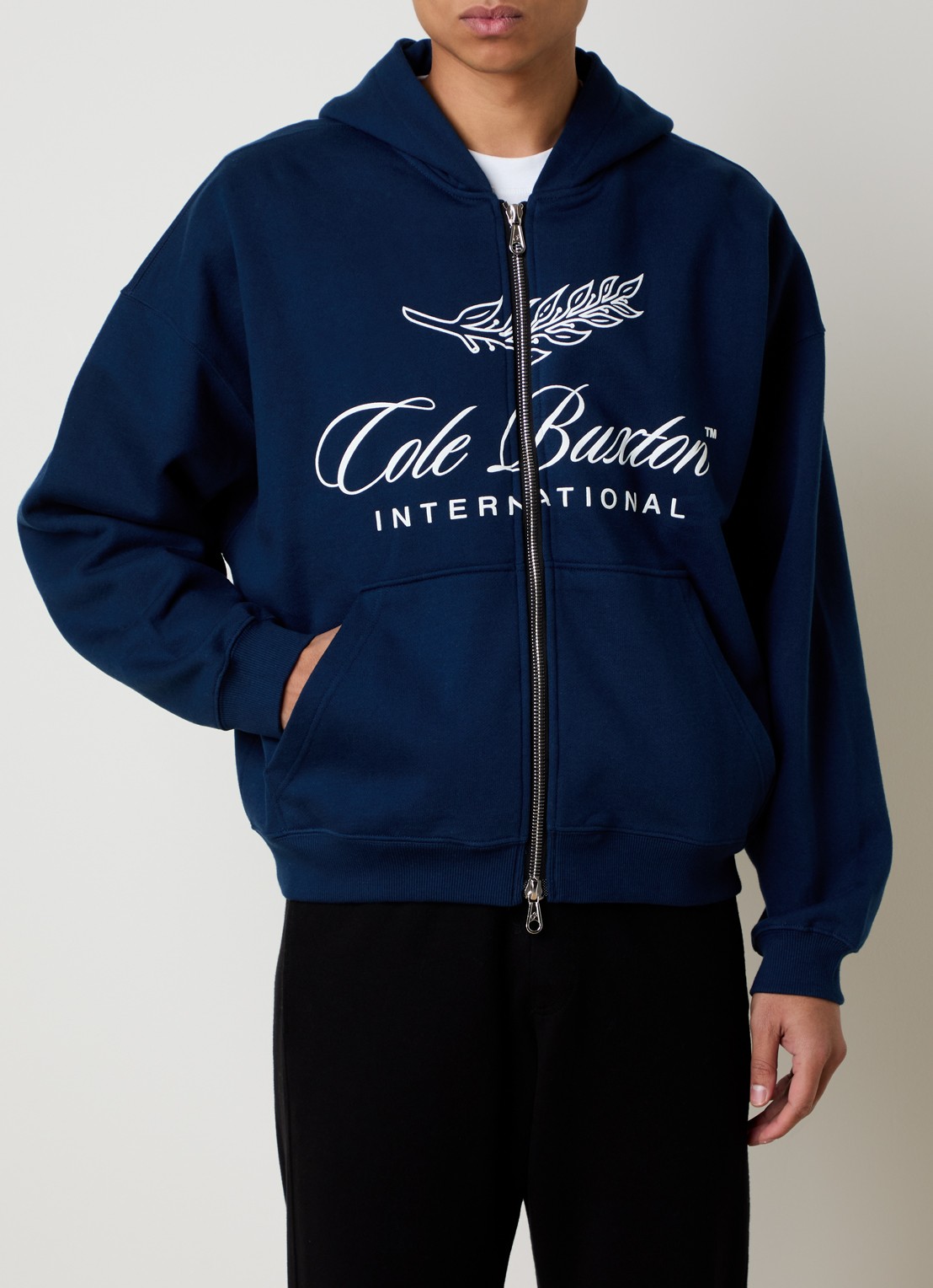 Cole Buxton Sweatvest met capuchon en steekzakken  - detail donkerblauw
