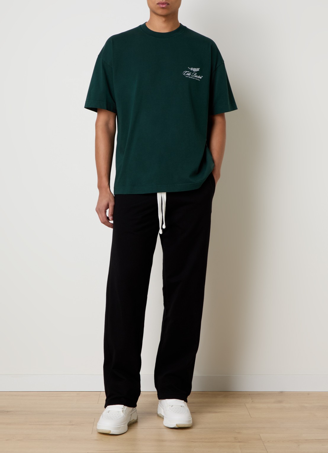 Cole Buxton T-shirt met logoborduring - voorkant 5 donkergroen