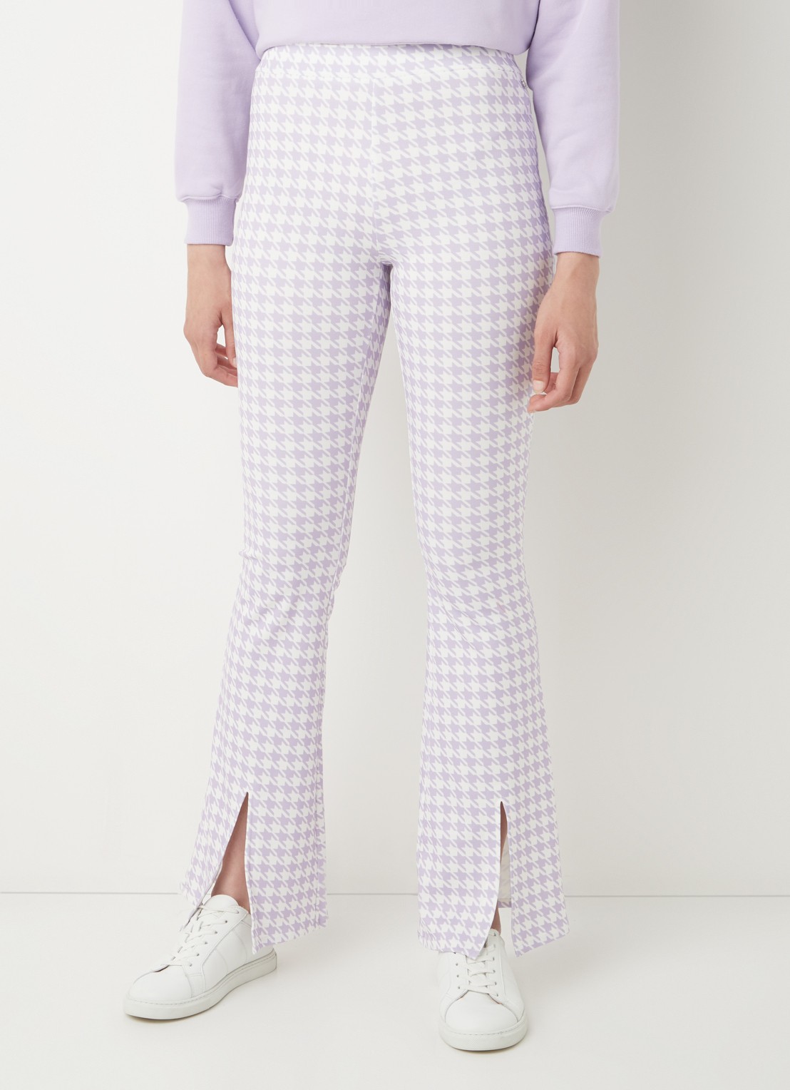 Colourful Rebel Darcy high waist flared fit legging met pied-de-poule dessin - detail 4 lila