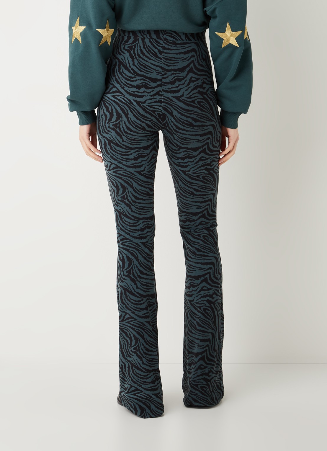 Colourful Rebel High waist flared fit legging met zebraprint - achterkant 4 donkergroen