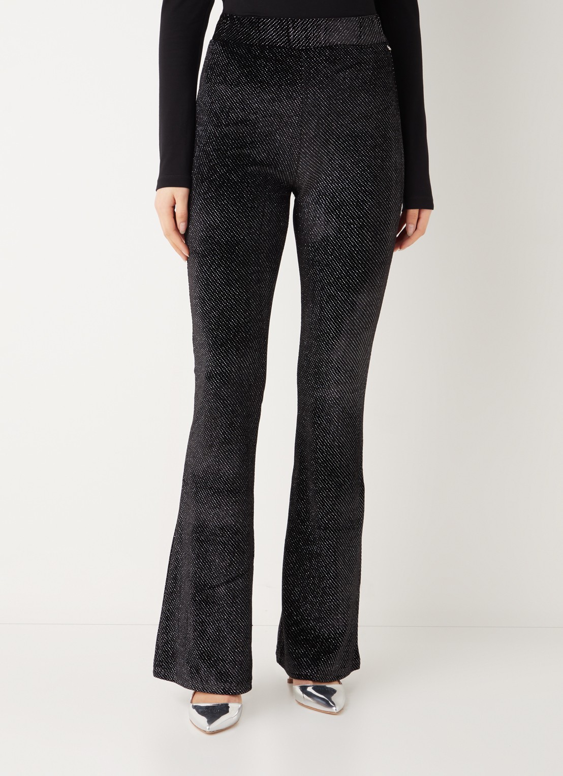 Colourful Rebel Jolie high waist flared fit broek van fluweel - detail 4 zwart