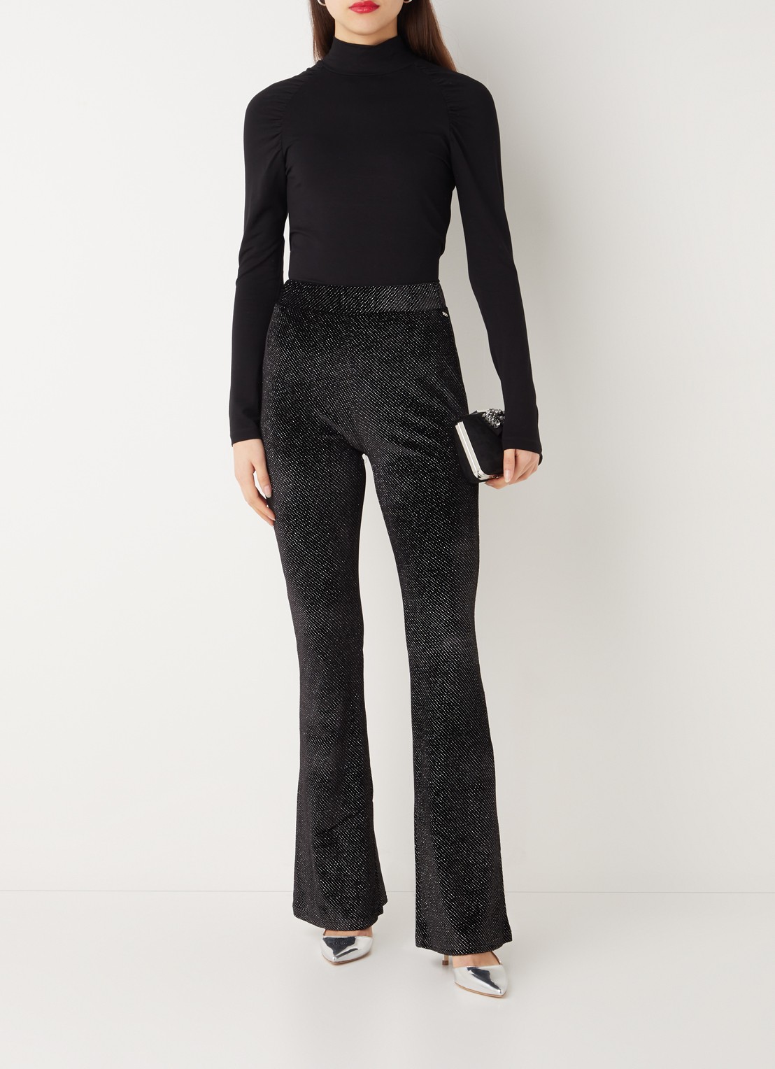 Colourful Rebel Jolie high waist flared fit broek van fluweel - voorkant 3 zwart