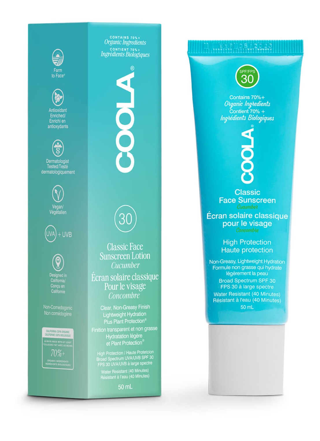 Coola Classic Face SPF 30 Cucumber Sunscreen - zonnebrand voor het gezicht - voorkant undefined