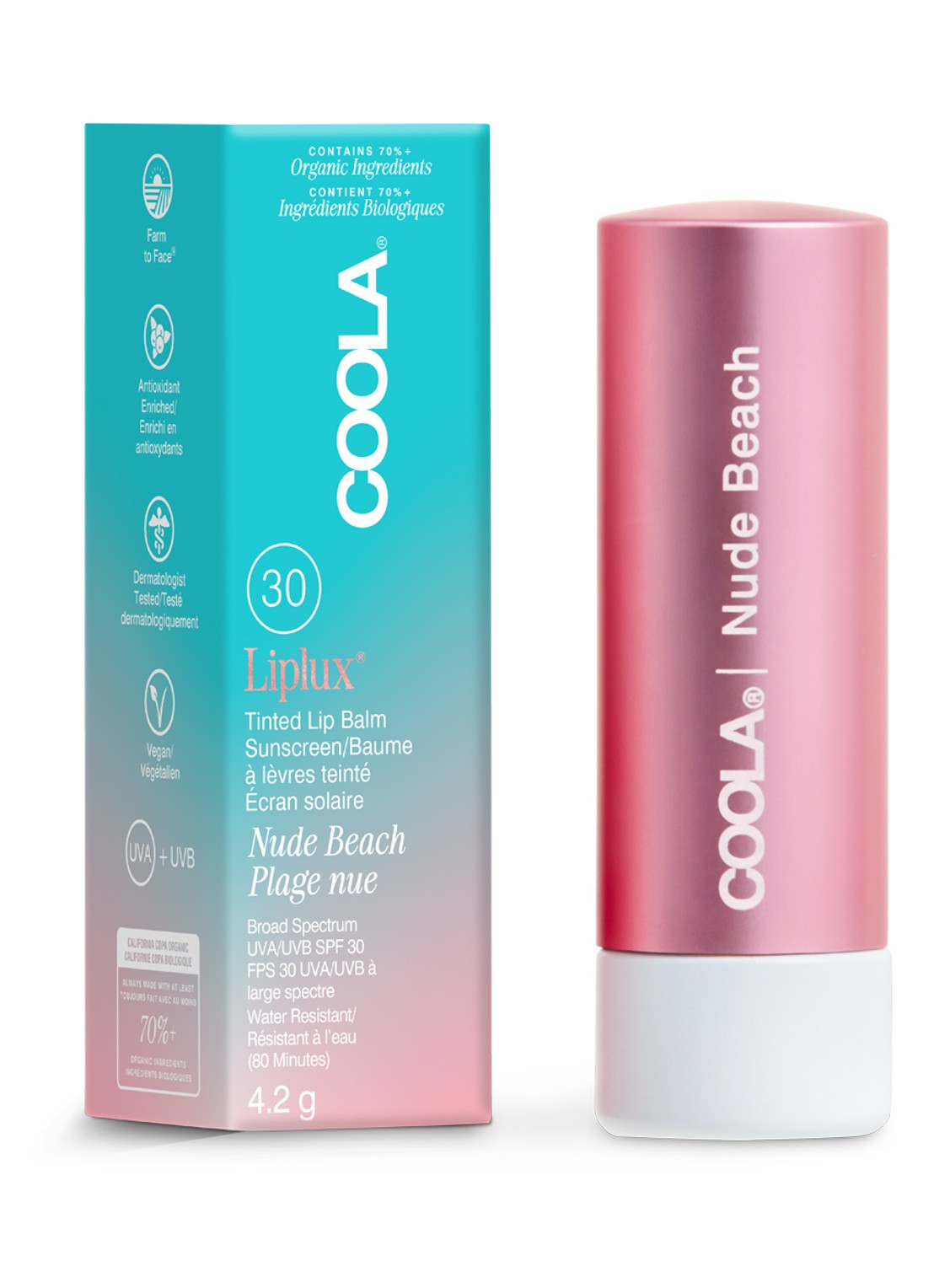 Coola Mineral Liplux SPF 30 - SPF-lippenbalsem - voorkant nude beach