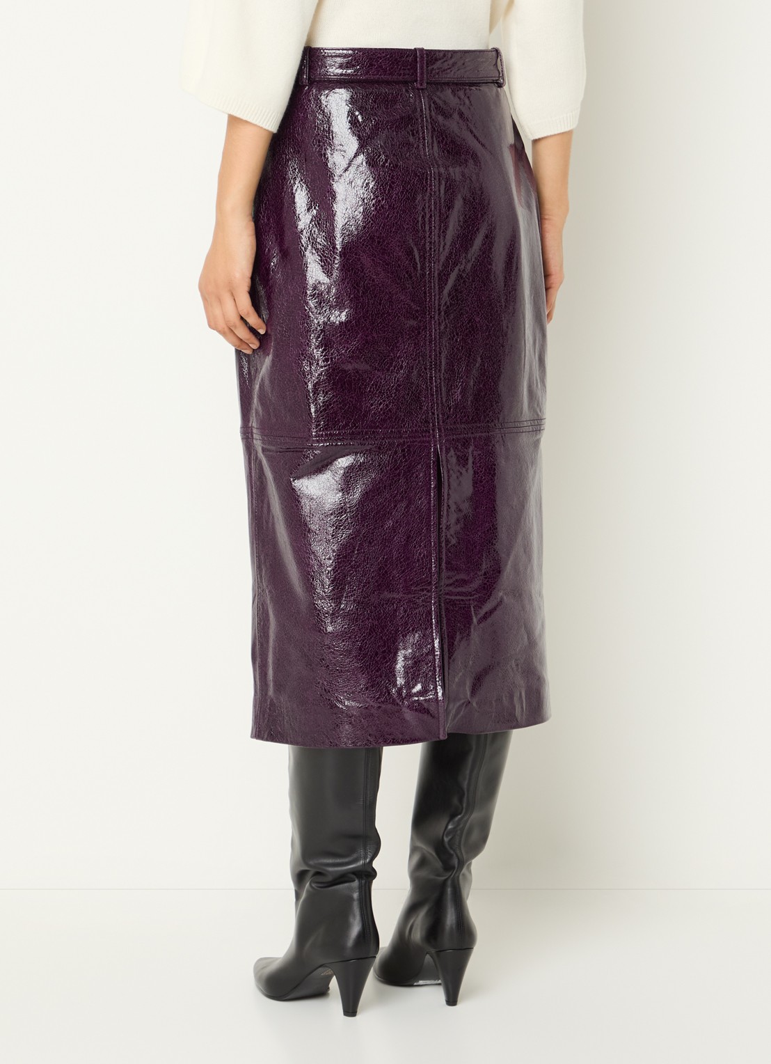 Copenhagen Muse CMAmy midi kokerrok van imitatieleer met ceintuur - achterkant aubergine