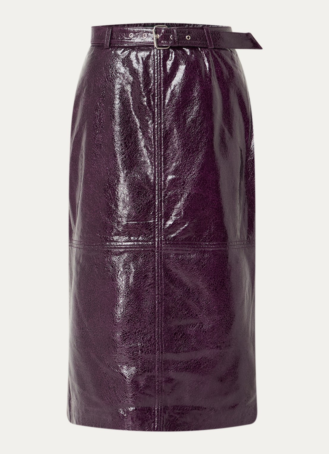 Copenhagen Muse CMAmy midi kokerrok van imitatieleer met ceintuur - voorkant 2 aubergine