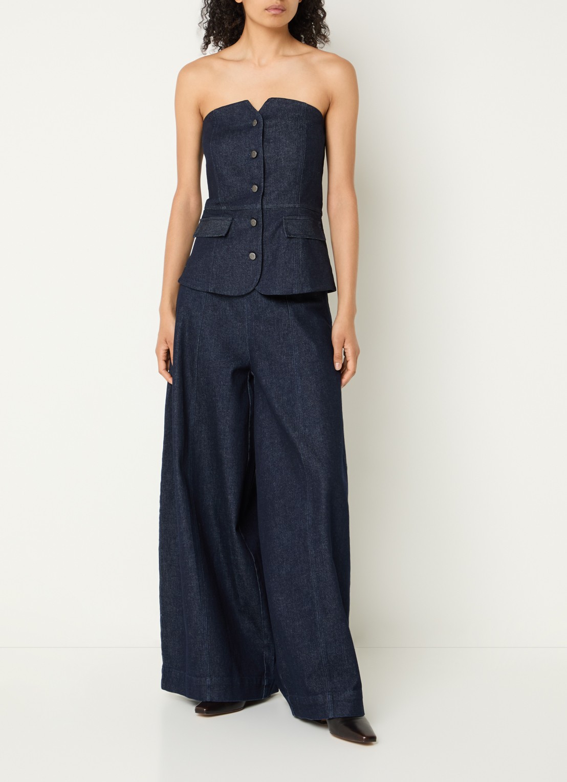 Copenhagen Muse CMAnnais strapless top van denim - voorkant 2 indigo